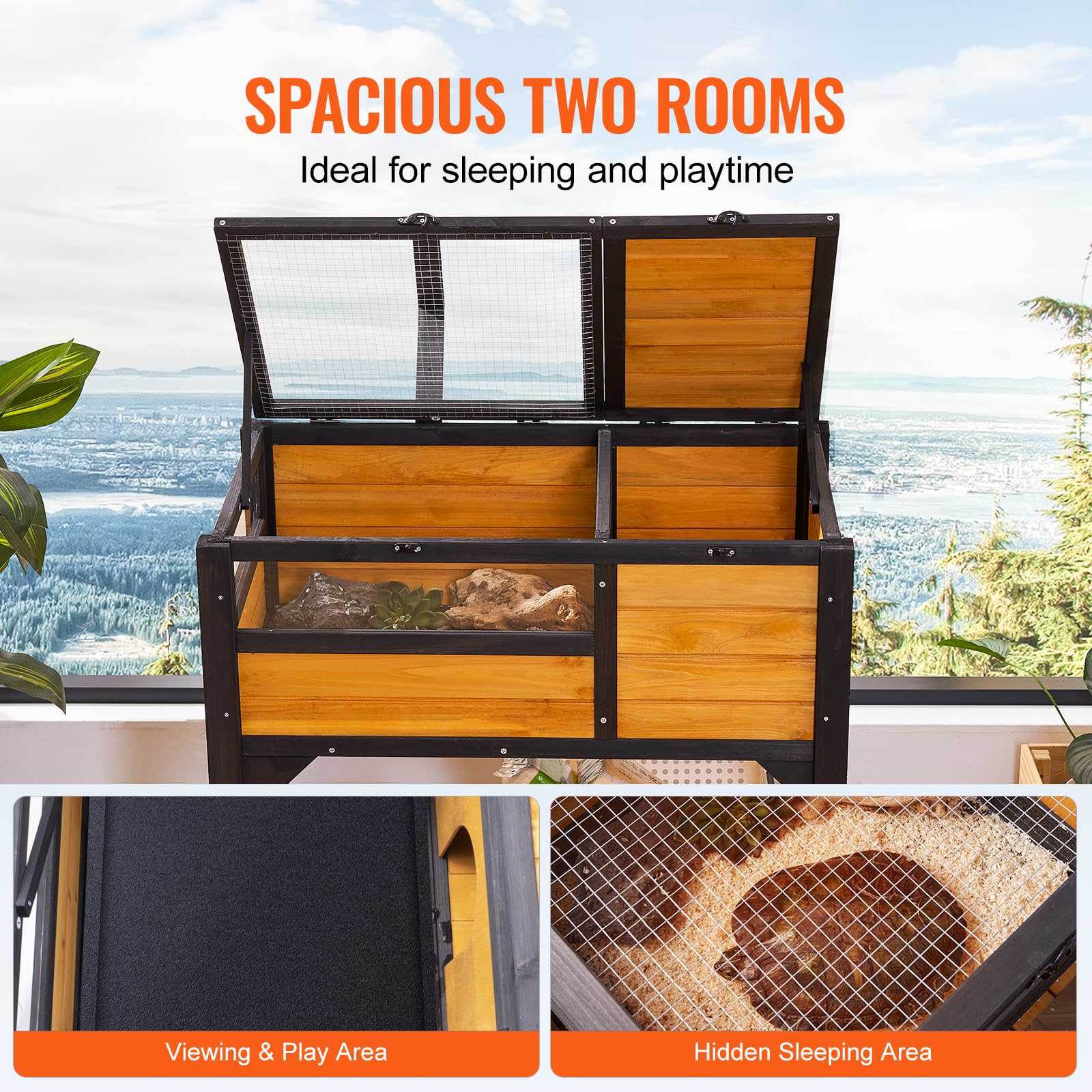 VEVOR Cedar Wooden Tortoise Habitat - Indoor & Outdoor Reptile Enclosure with Light Stand & Legs for Geckos, Lizards, Snakes | Durable Small Animal Cage for Pet Turtles & Tortoises - Perfect for Backyard Gardens, Terrariums & Reptile Shelters
