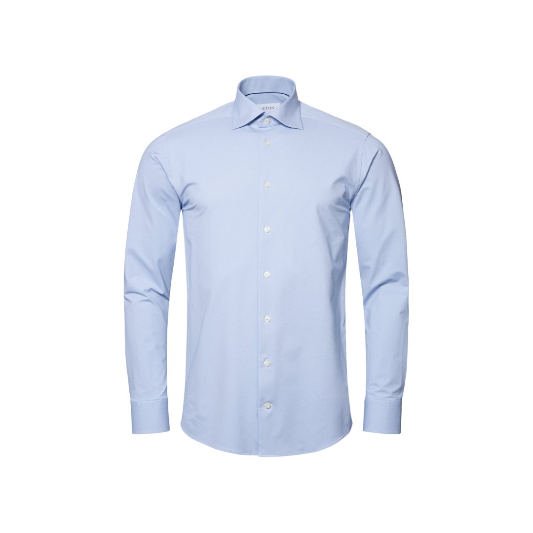 ETON Men's Four-Way Stretch Dress Shirt - Contemporary Fit Mid Blue Button Down Shirt for Office, Business & Casual Wear
