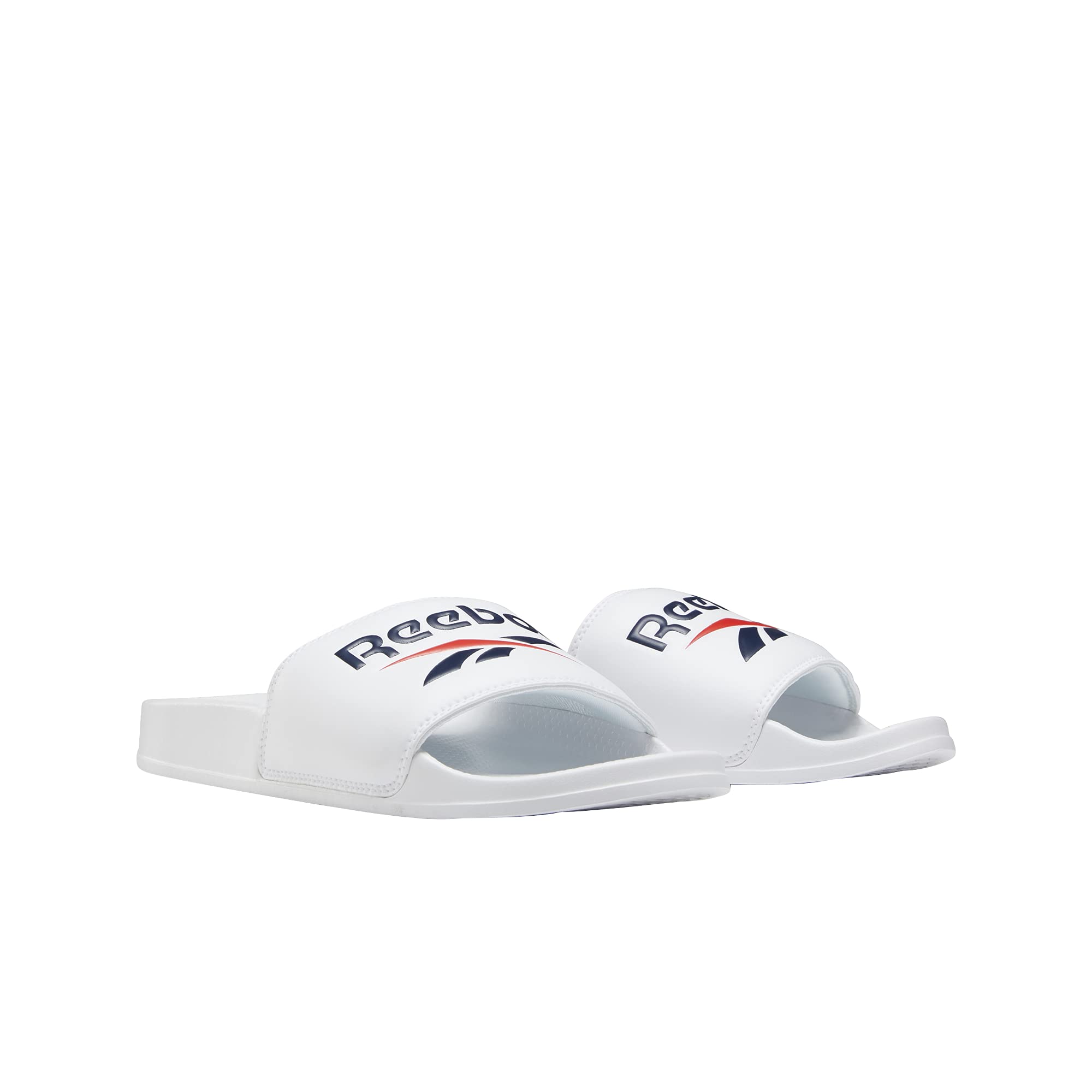 Reebok Unisex Adult Classics Slide Sandal - White/Collegiate Navy/Radiant Red - Size 11.5 Women/10 Men US - Comfortable Athletic Slides for Pool, Beach, Gym & Casual Wear