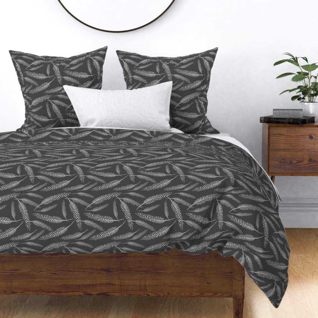 Texas Modern Feather Wind Charcoal Gray Cotton Sateen Duvet Cover | King/California King Size | Southwestern Boho Nature Print Custom Bedding | Perfect for Guest Rooms, Master Bedrooms & Bohemian Home Decor