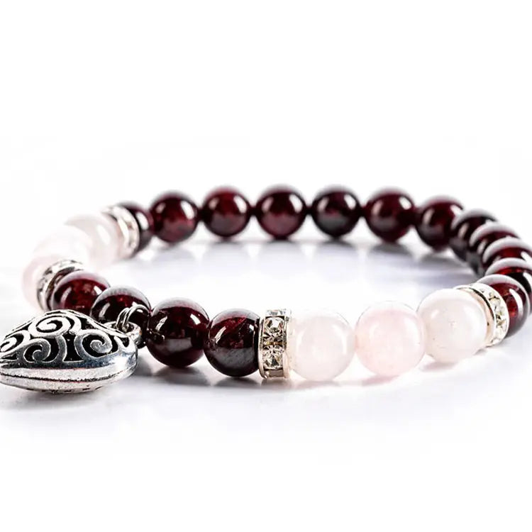 Garnet & Rose Quartz Crystal Bracelet with Heart Charm - Harmony Healing Jewelry for Women | Perfect for Meditation, Yoga & Spiritual Gifts