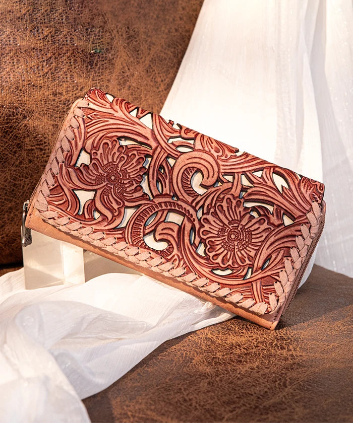 Trinity Ranch Floral Tooled Bifold Wallet for Men & Women - Genuine Leather Money Clip Credit Card Holder - Perfect for Everyday Use, Travel & Gifts