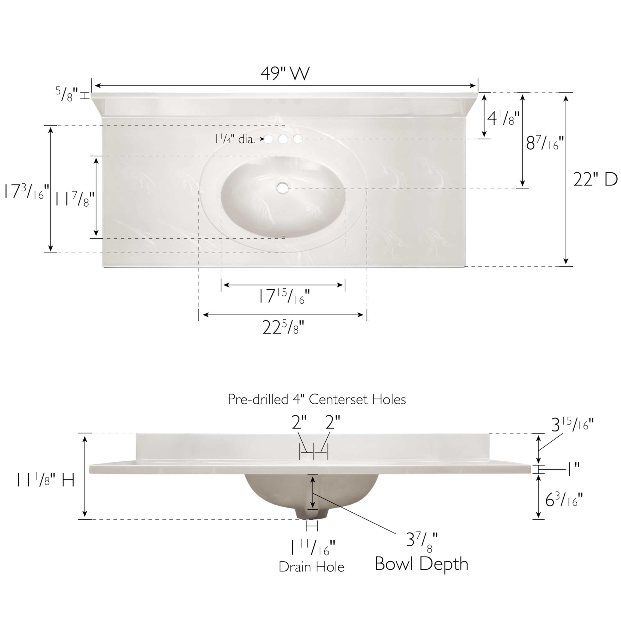 49-Inch Cultured Marble Bathroom Vanity Top with Backsplash - Ivory Swirl Design - Durable & Water-Resistant - Perfect for Modern Home Renovation & Bathroom Upgrade - Design House 586347
