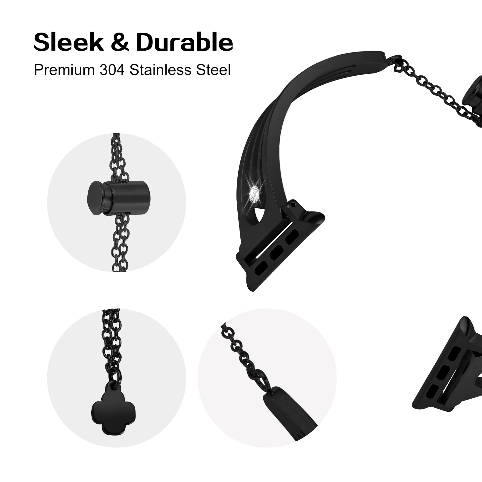 Premium Stainless Steel Apple Watch Bands for 38mm/40mm/41mm/42mm/44mm/45mm/46mm - Compatible with Series 1/2/3/4/5/6/7/8/9/10 & SE - Elegant Dressy Bracelet for Women in Silver, Black, Rose Gold - Perfect for Work, Parties & Everyday Wear
