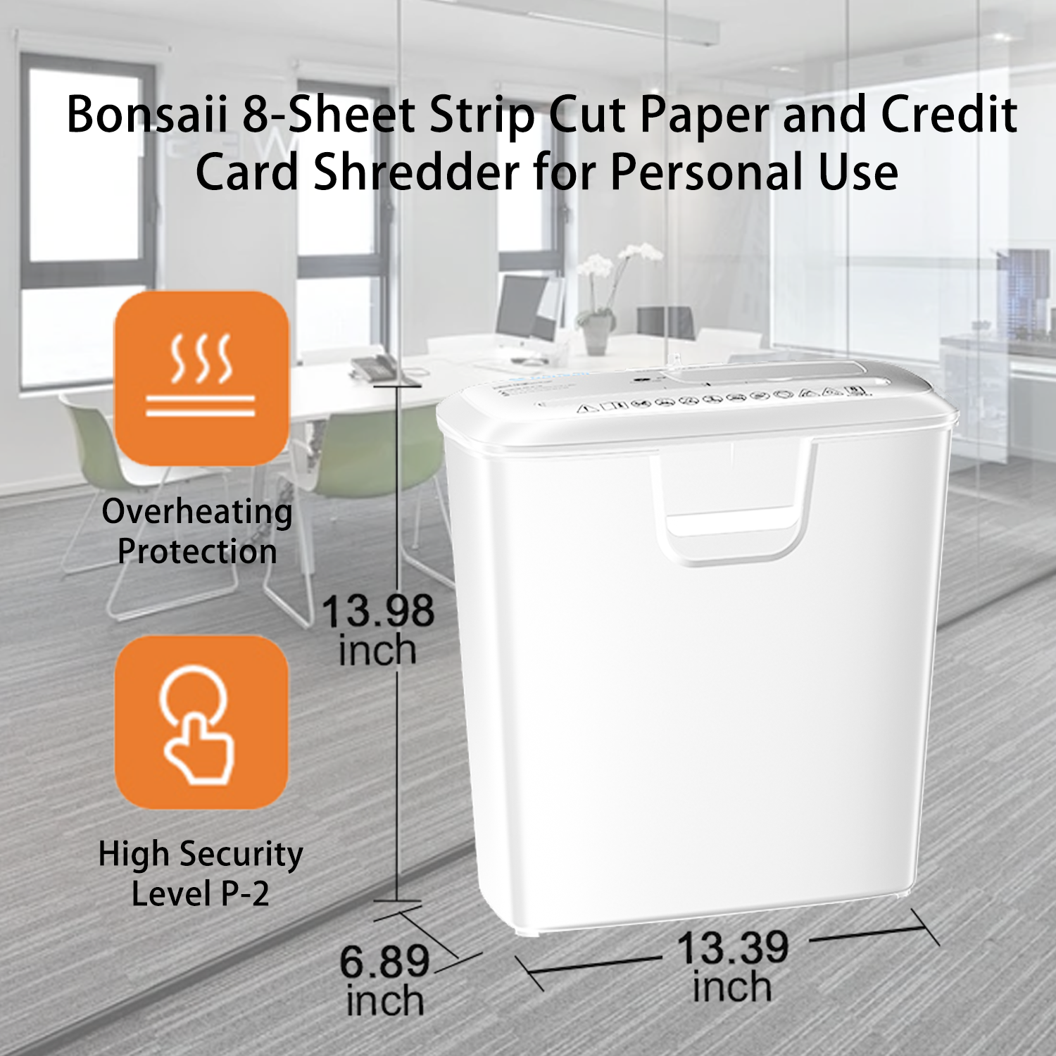 Bonsaii 8-Sheet Quiet Strip Cut Paper Shredder with 3.4 Gallon Bin - High Security for Home & Office - Shreds Paper, CDs, Credit Cards - Overheat Protection & Ultra Quiet Operation - Perfect for Document Security, Tax Records, Identity Protection & Small Office Use