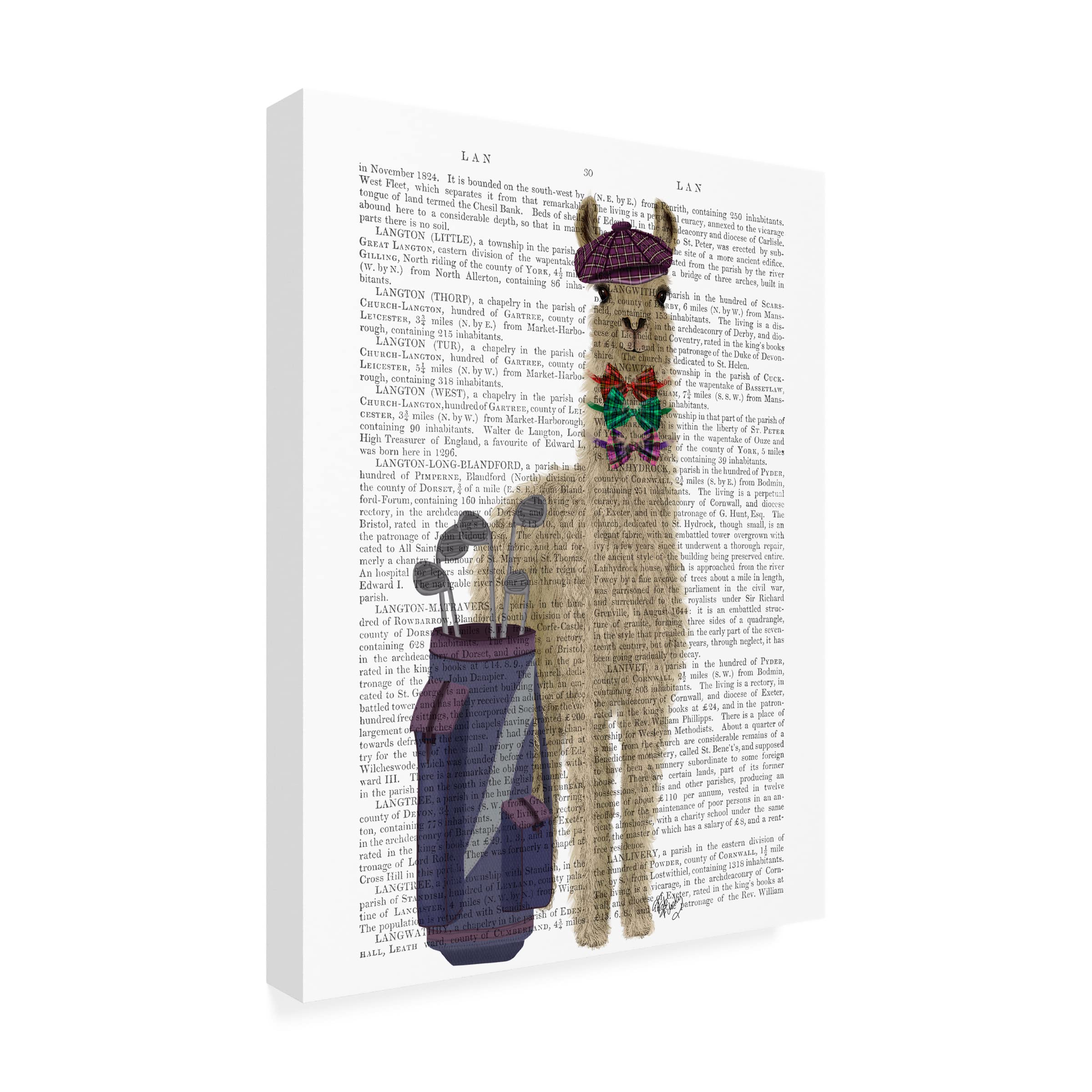 Trademark Fine Art 'Llama Golfing' Canvas Wall Art Print by Fab Funky - Funny Animal Decor for Golf Lovers, Man Cave, Office & Game Room