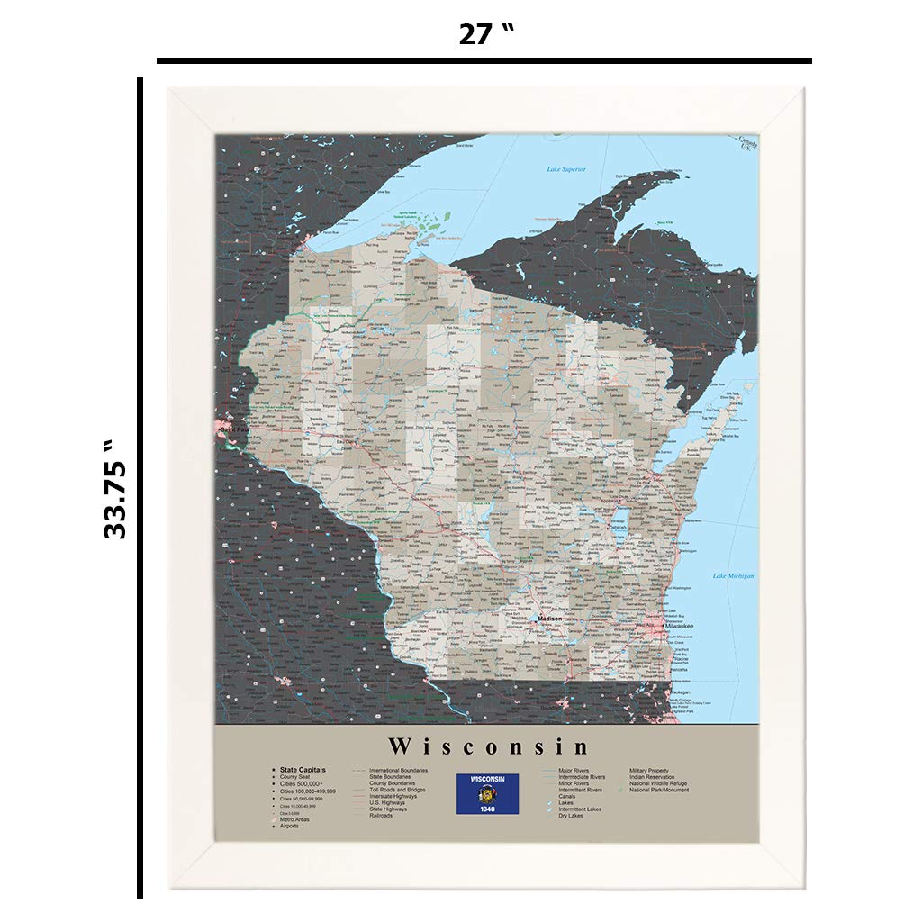 Wisconsin Cork Board with Earth Toned Brown Frame - 33.75 x 27 Inches Bulletin Board with 150 Pins - Perfect for Office, Classroom, or Home Organization & Decor