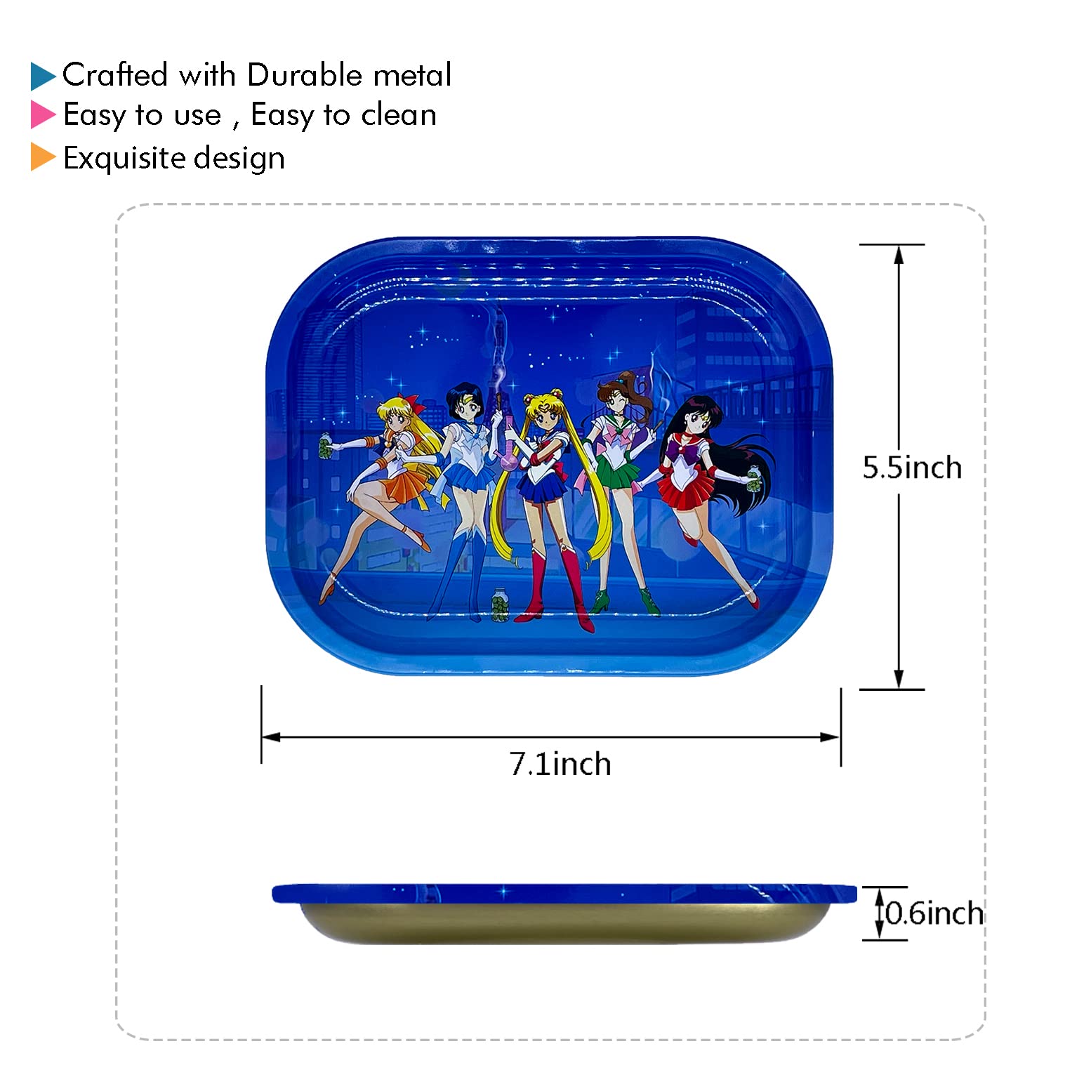 Stylish Blue Metal Rolling Tray for Women - Cute Girly Design, Premium Small Tray 7