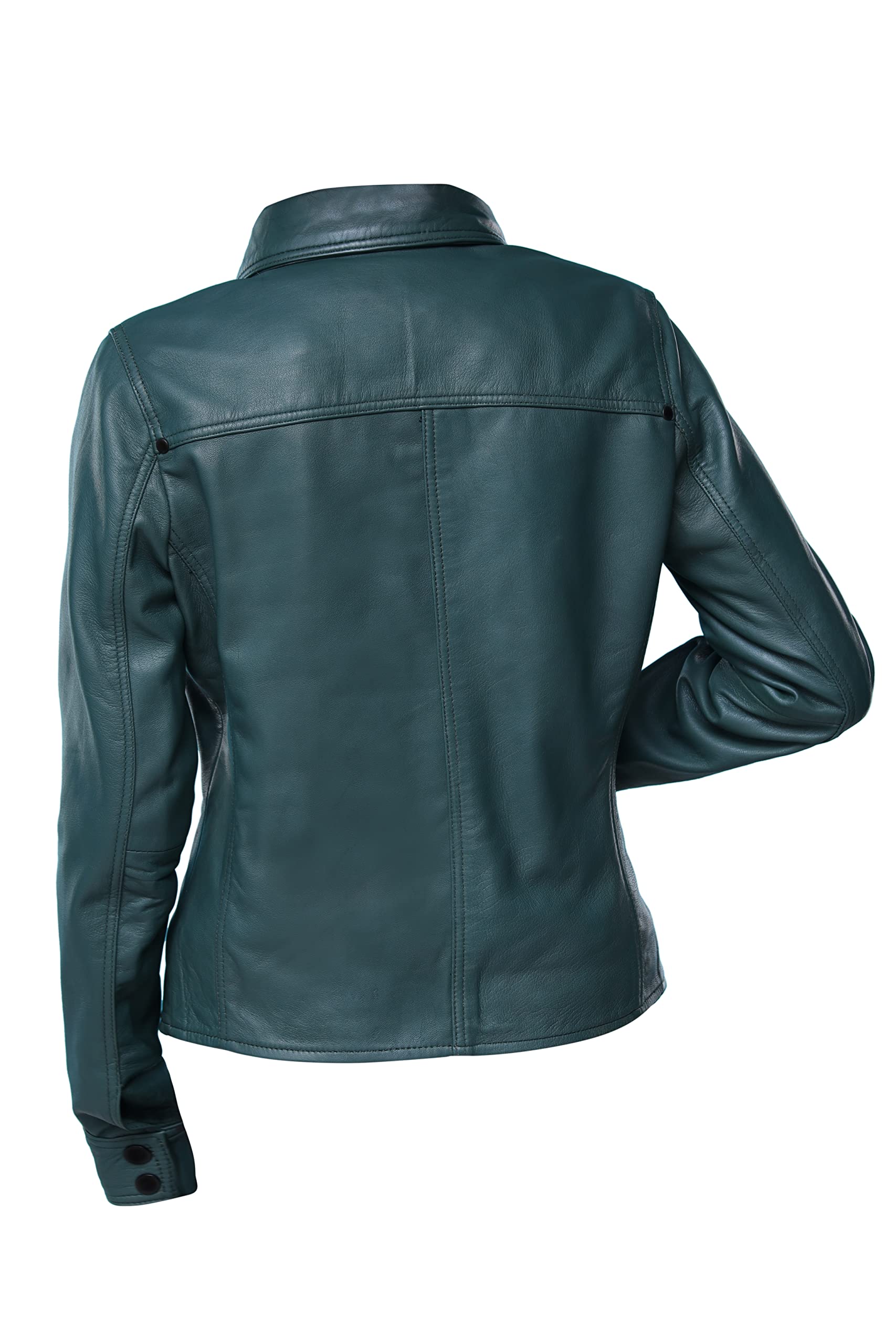 Jild Women's Button Front Lambskin Leather Jacket Shacket - Long Sleeve Casual Shirt Jacket with Bust Pocket | Perfect for Fall Layering, Date Nights & Office Wear