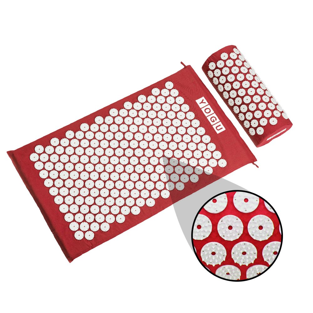 Acupressure Mat and Pillow Set for Back & Neck Pain Relief - Muscle Relaxation Therapy for Stress, Sciatica & Body Tension (Red) - Perfect for Home, Office & Post-Workout Recovery