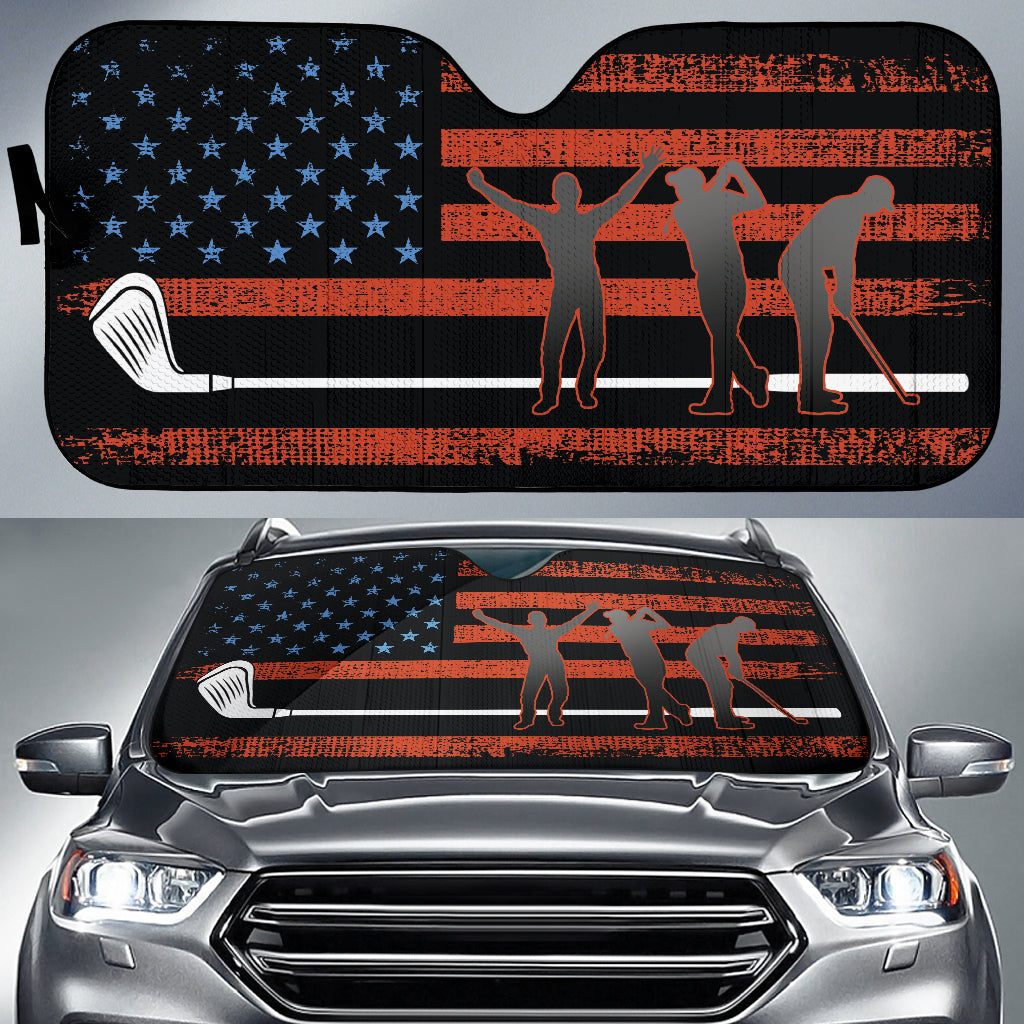 USA Flag Golf Club Car Sun Shade - Premium Auto Window Shade for Golf Enthusiasts | Perfect for Road Trips, Golf Tournaments & Patriotic Car Decor