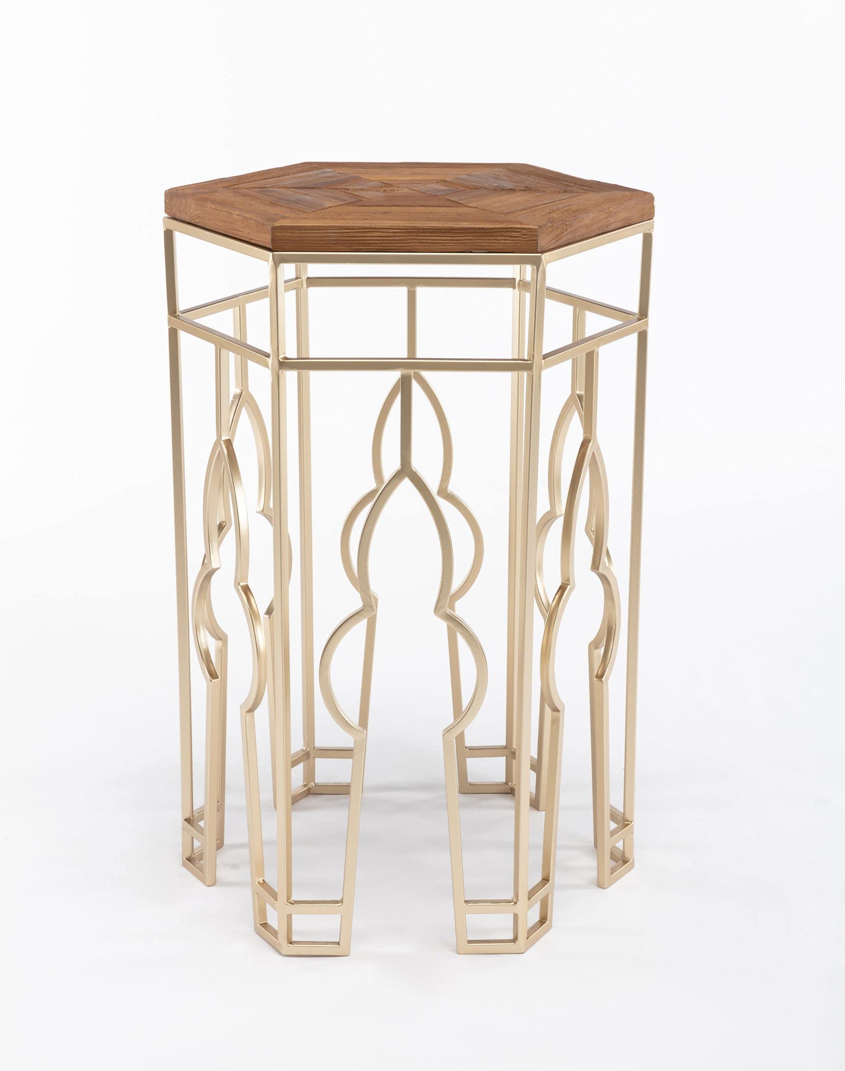 Boraam Genevieve Nesting Tables - Set of 3 Gold & Natural Wood Side Tables for Living Room, Bedroom, or Office - Space-Saving Modern End Tables with Versatile Styling Options