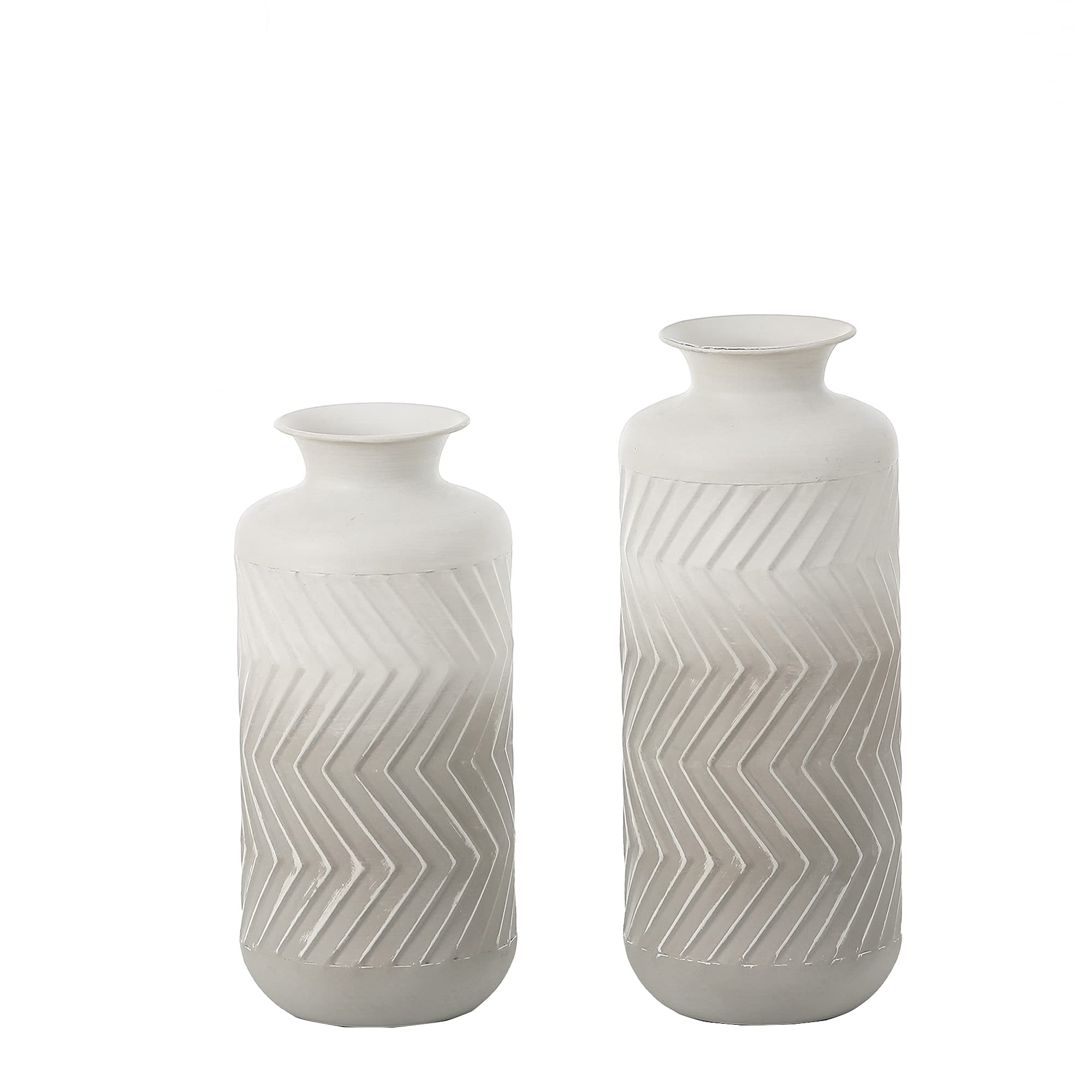 LuxenHome Set of 2 Gray and White Metal Bottle Vases - Modern Decorative Vases for Home, Office, Wedding & Party Decor | Perfect for Flowers, Centerpieces & Gift Giving