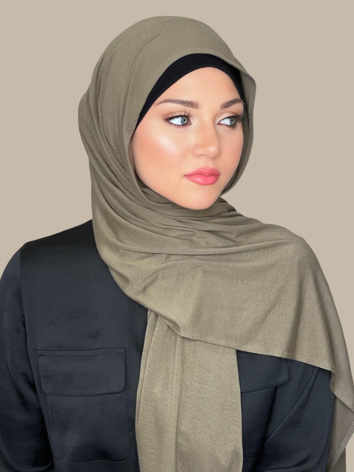 Classic Jersey Hijab Dark Sage - Soft & Breathable Muslim Headscarf for Women - Perfect for Daily Wear, Prayer, and Modest Fashion