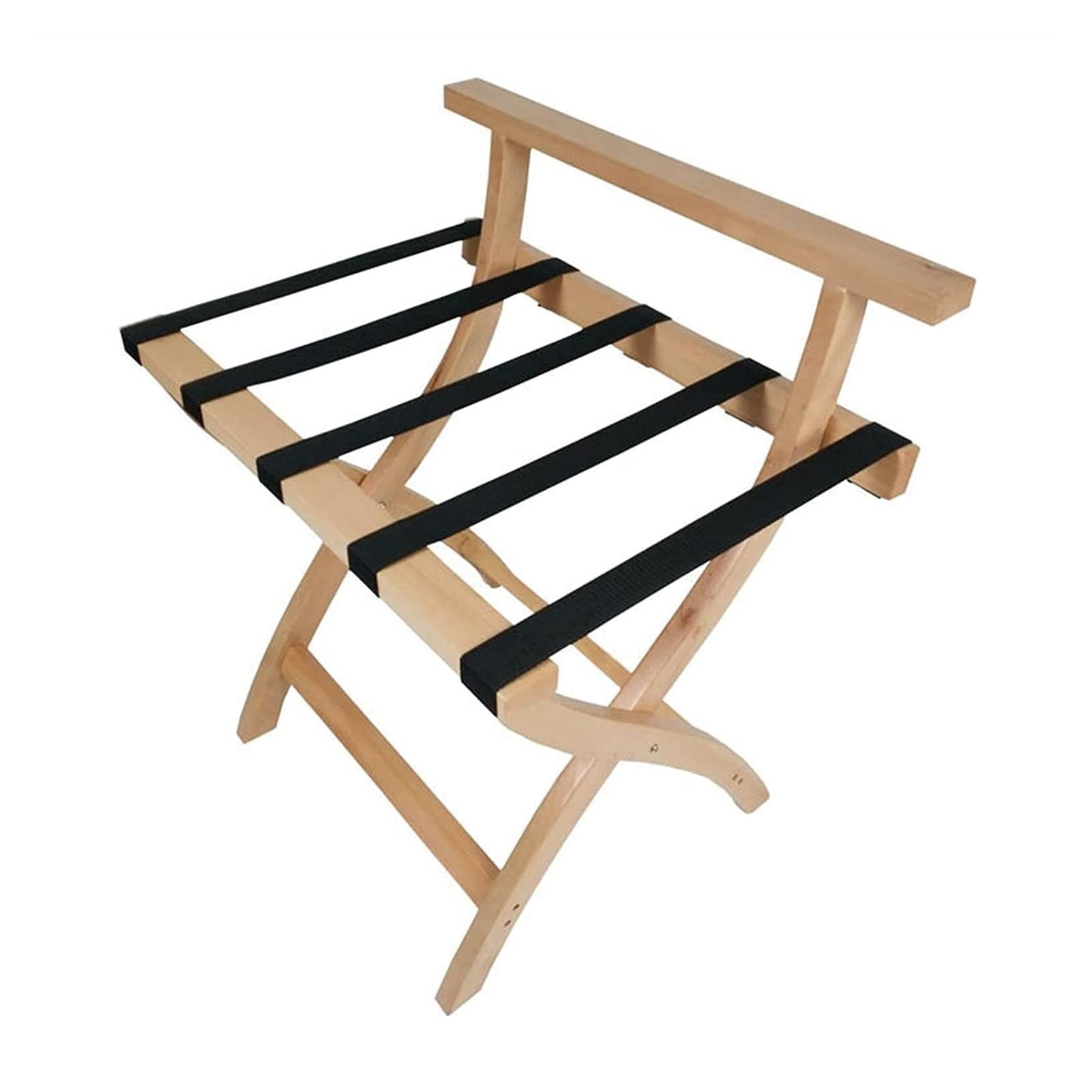 Zinhsq Wooden Mallet Designer Curve Leg Luggage Rack with Black Straps - Stylish Entryway Organizer for Suitcases, Bags & Travel Gear