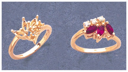 Solid Sterling Silver or 14kt Gold Marquise Cluster Ring Blank - Size 7 Pre-Notched Shank Setting (163 523/143 523) for Jewelry Making & DIY Engagement Rings