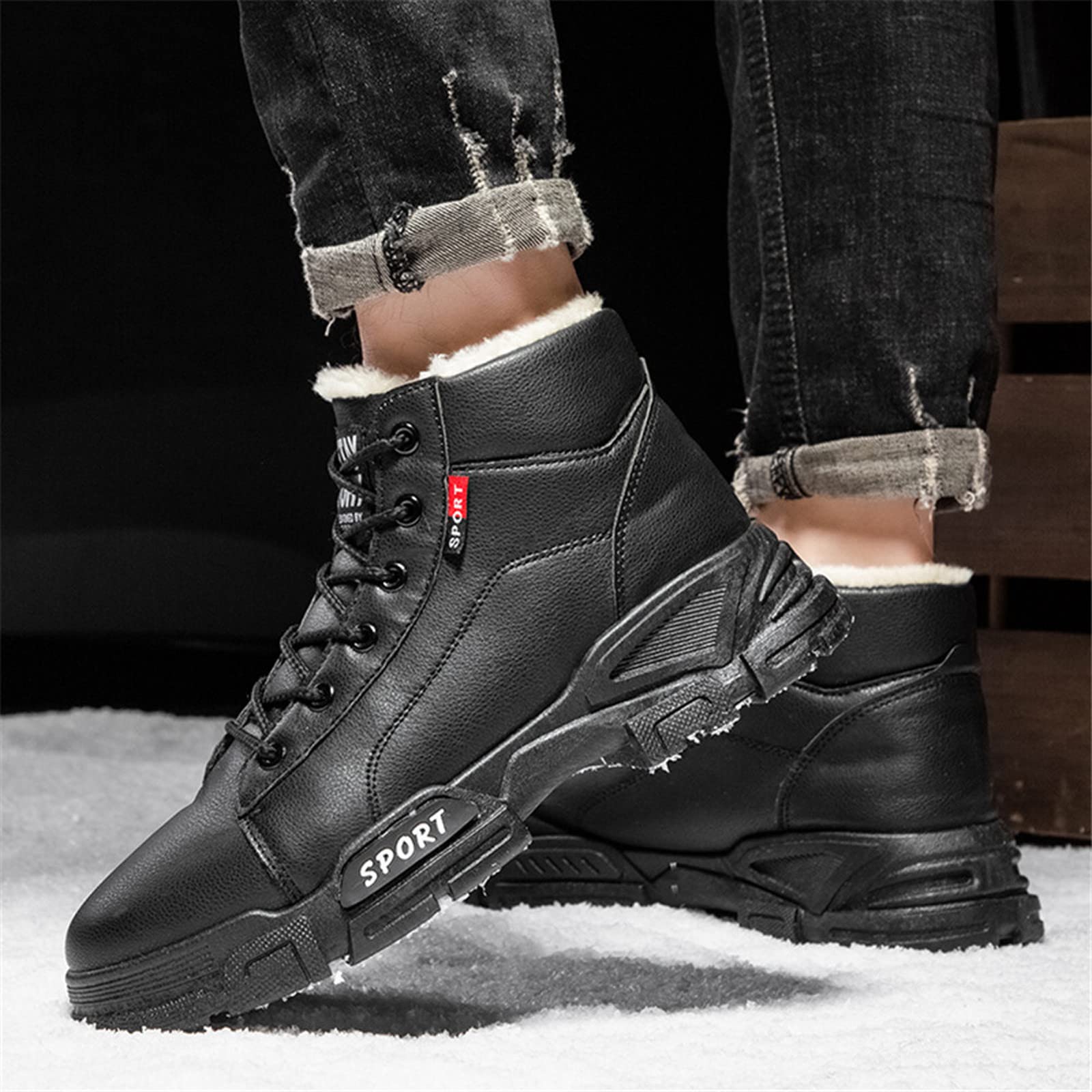 Men's Winter Snow Boots - Waterproof Hiking Shoes with Fur Lining, Anti-Slip Rubber Sole, High-Top Ankle Boots for Outdoor Activities & Casual Wear - Perfect for Snowy Days, Hiking, and Cold Weather Adventures