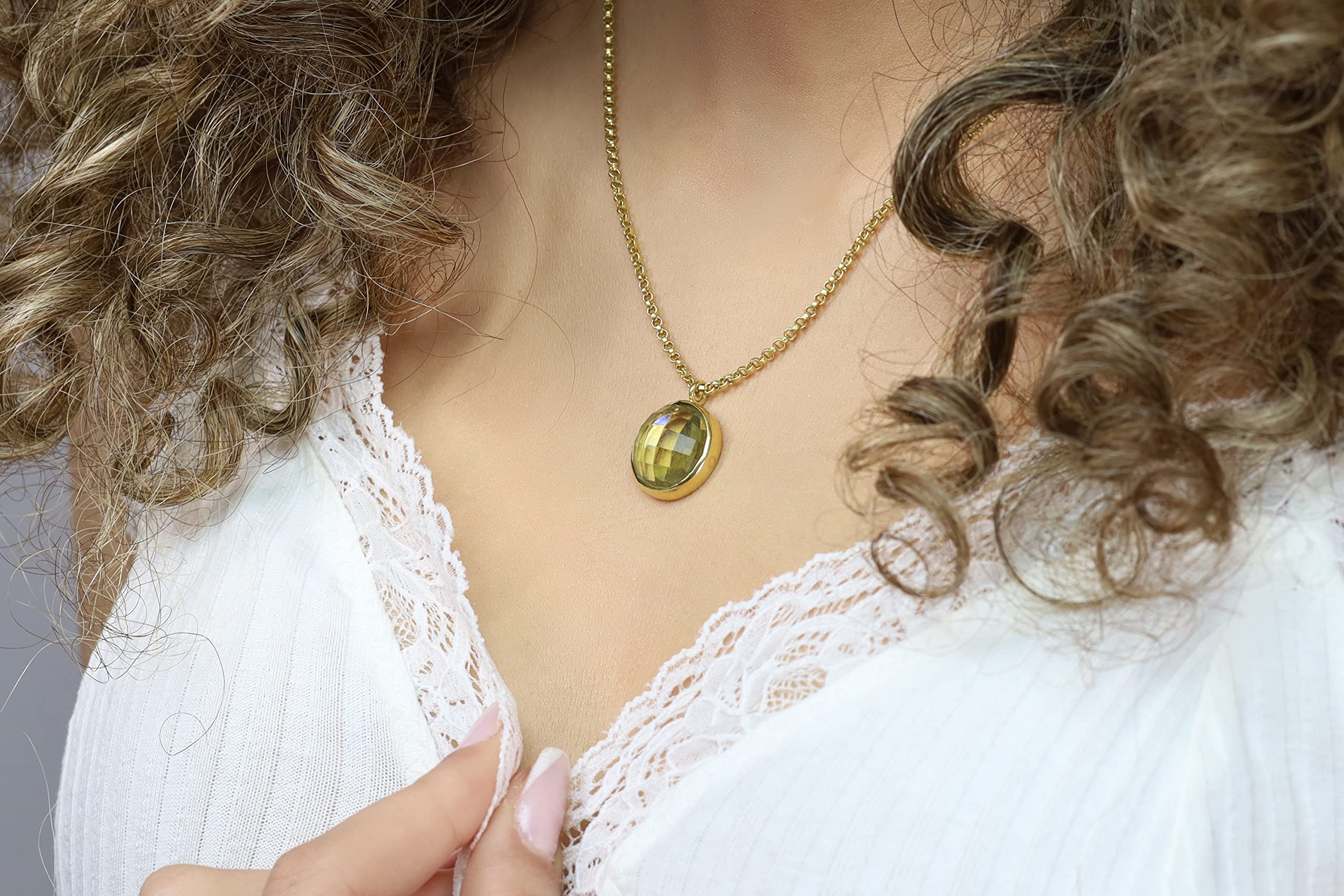 Lemon Quartz Pendant Necklace in 14K Gold - Round Cut Faceted Gemstone Jewelry for Women | Elegant Gift for Birthday, Anniversary & Special Occasions