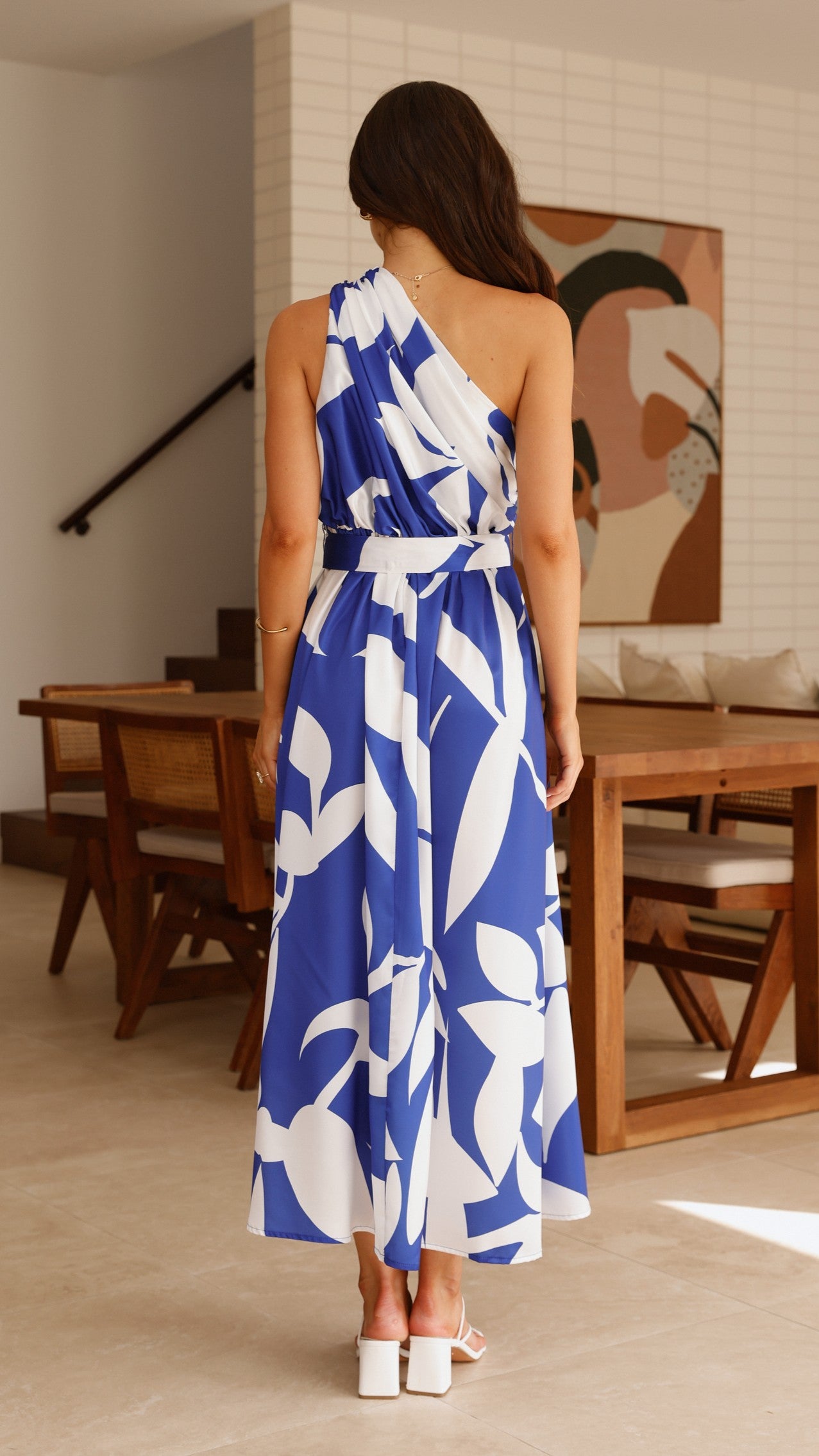 Hadas Maxi Dress - Cobalt & White Floral Print Women's Summer Beach Dress for Vacation & Outdoor Parties