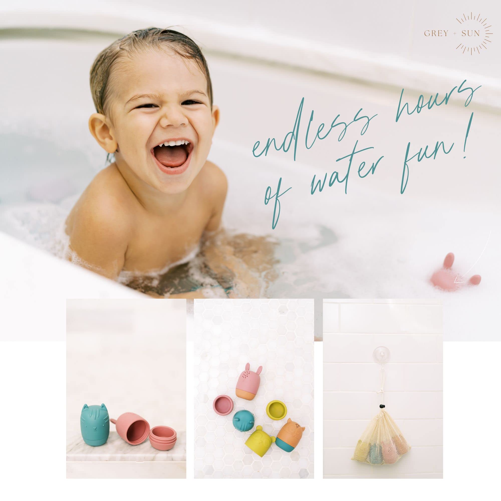 Grey+Sun Bath Toys for Toddlers 1-3 | Baby Pool & Bath Time Fun