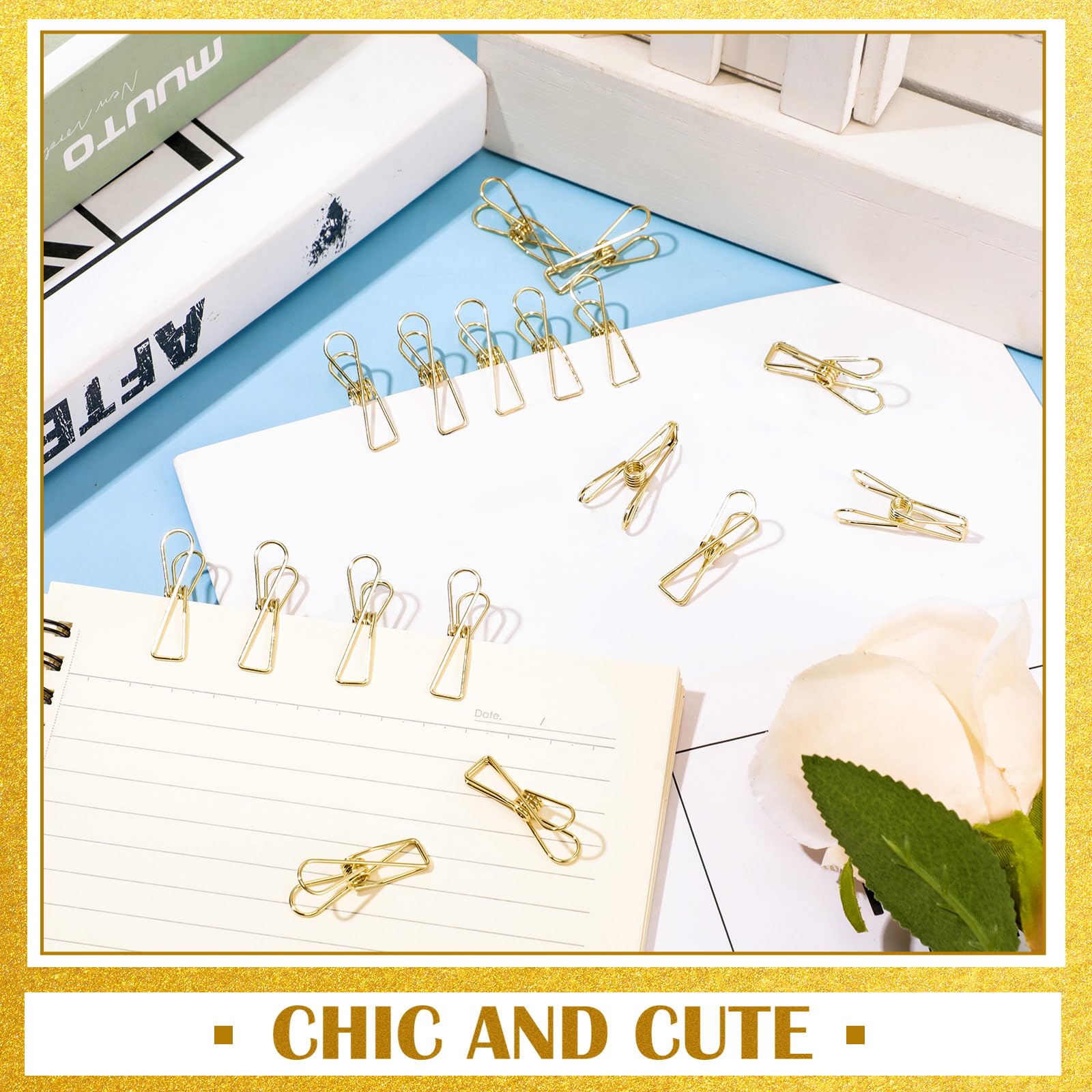 100 Pcs Gold Small Metal Wire Hollow Out Paper Clips - Multipurpose Stainless Steel Utility Clips for School, Office, Kitchen & Outdoor Use - Perfect for Organizing Documents, Bills, Clothes & More