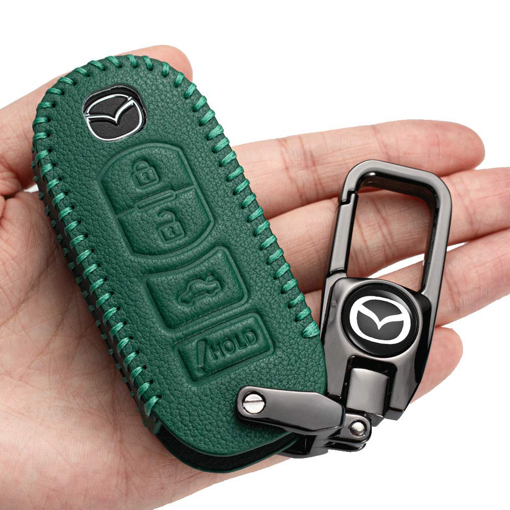 Premium Leather Key Fob Cover Case for Mazda 3/6/CX-7/CX-9/MX-5 - Durable Car Key Protector with Key Ring | Perfect for Daily Use, Travel & Keychain Organization