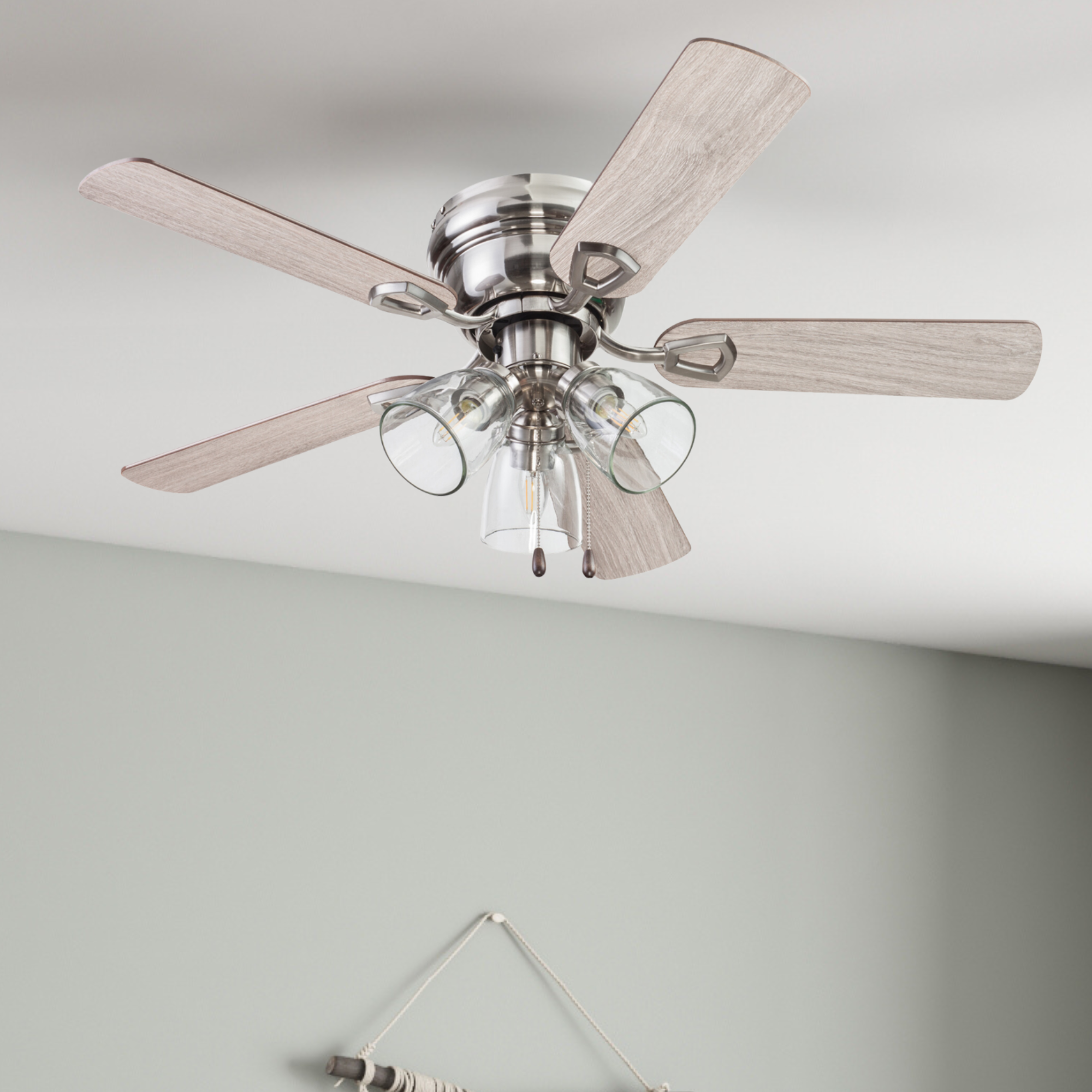 42 Inch Renton Brushed Nickel Ceiling Fan with Pull Chain - Perfect for Bedroom, Living Room & Outdoor Spaces