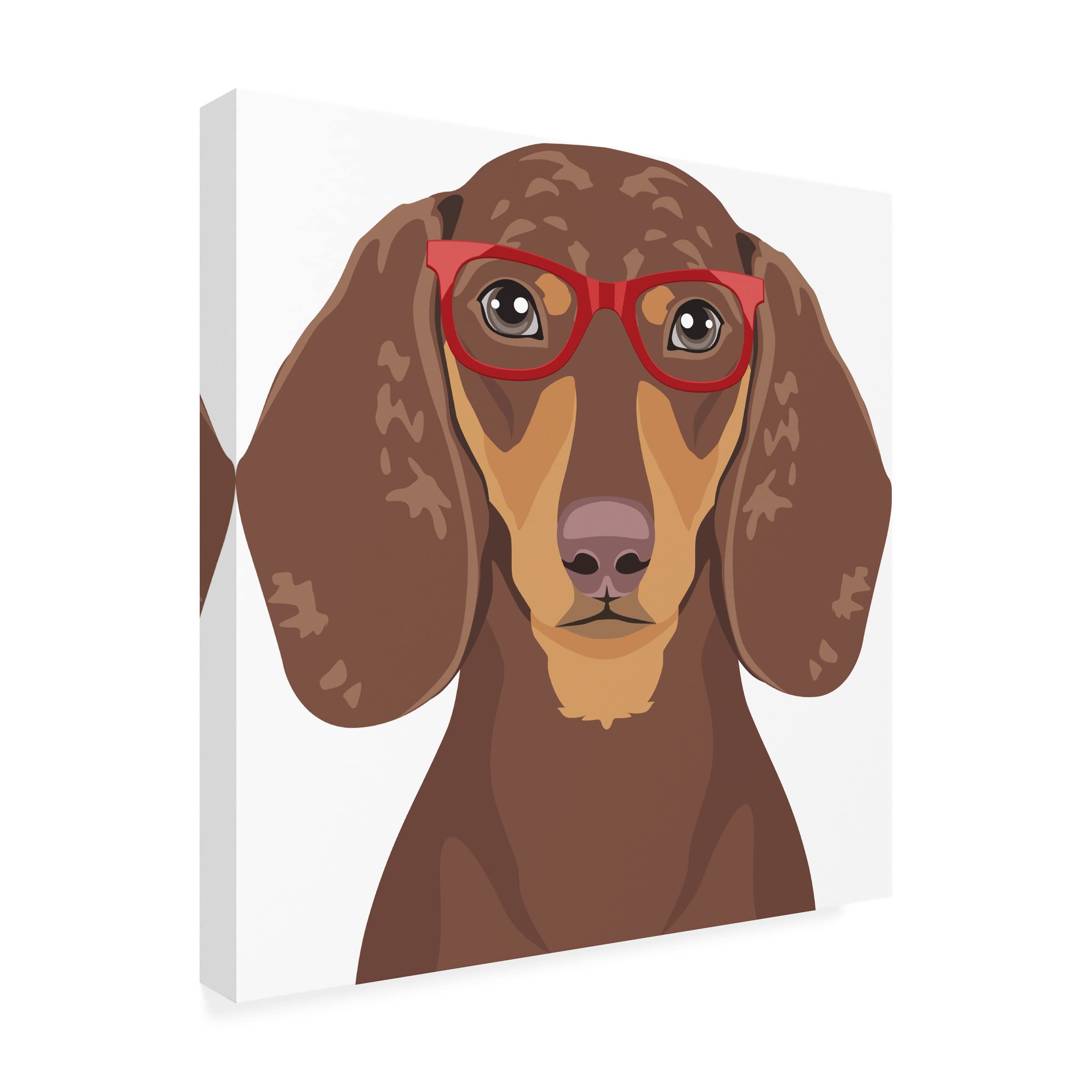 Trademark Fine Art 'Dachshund Wearing Hipster Glasses 4' Canvas Wall Art - Funny Dog Painting for Living Room, Bedroom & Office Decor