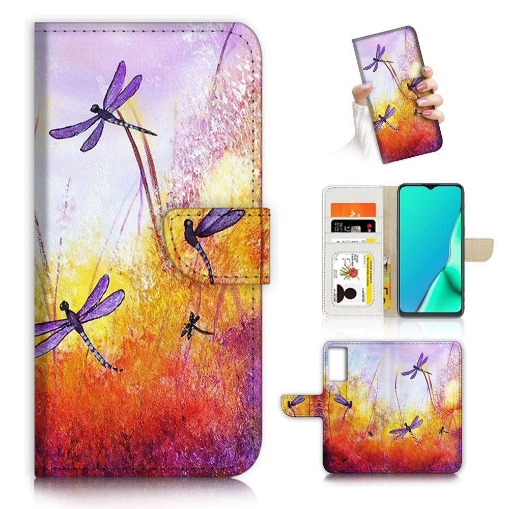 Samsung Galaxy A51 4G Flip Wallet Phone Case Cover - A21092 Dragonfly Design | Protective Leather Case with Card Holder for Everyday Use