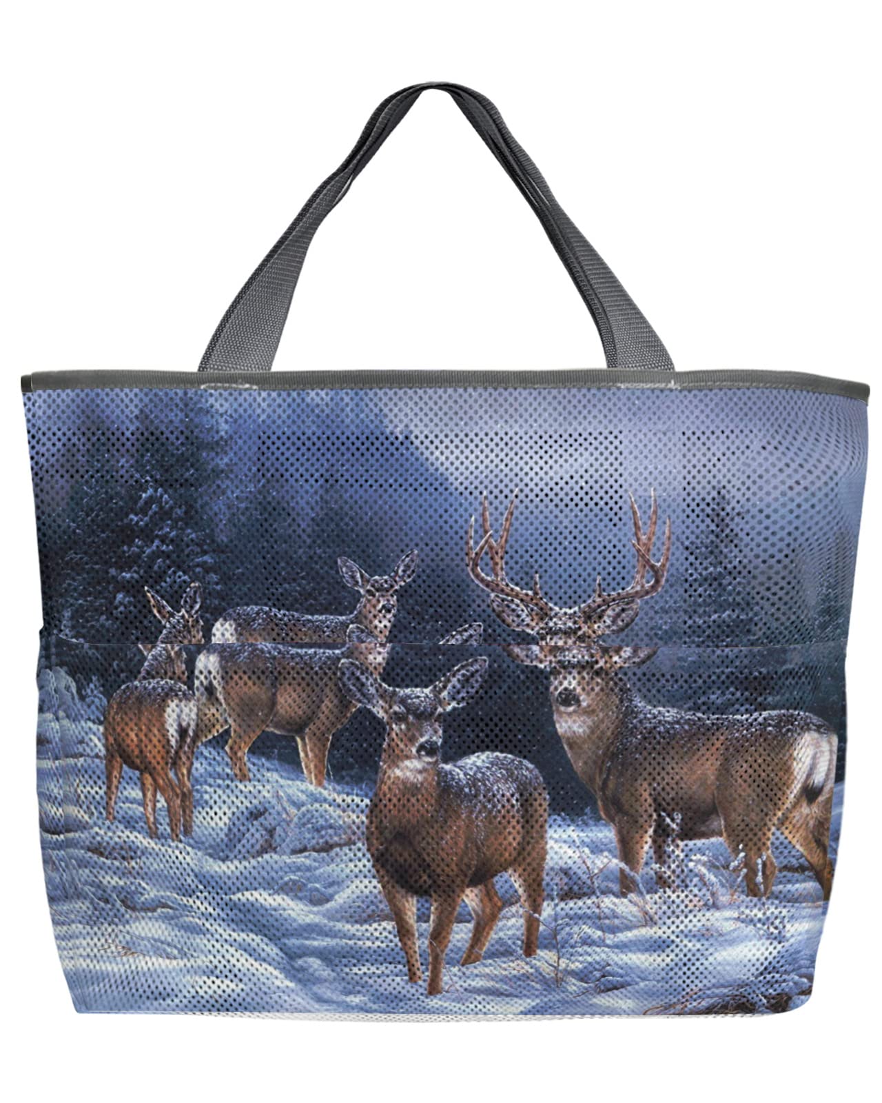 **60L Large Mesh Beach Tote Bag with Pockets - Foldable Lightweight for Pool, Beach & Grocery Storage - Nature Wildlife Animal Print - 24