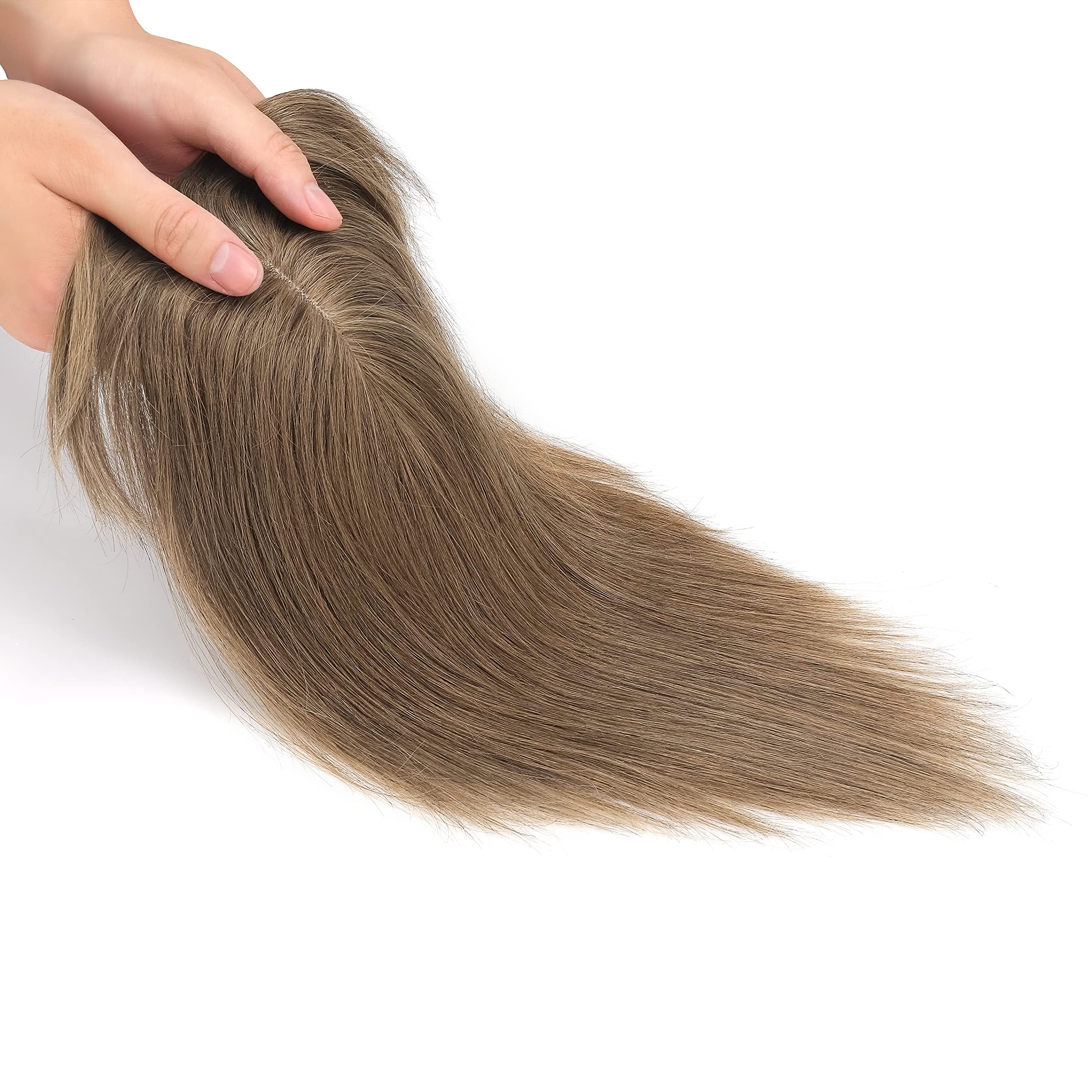 Benehair 12 Inch Human Hair Topper for Women - Remy Real Silk Base Clip-In Hair Topper - Light Brown #06 (33g) - Natural Look for Thinning Hair & Hair Loss - Perfect for Daily Wear, Parties & Special Occasions