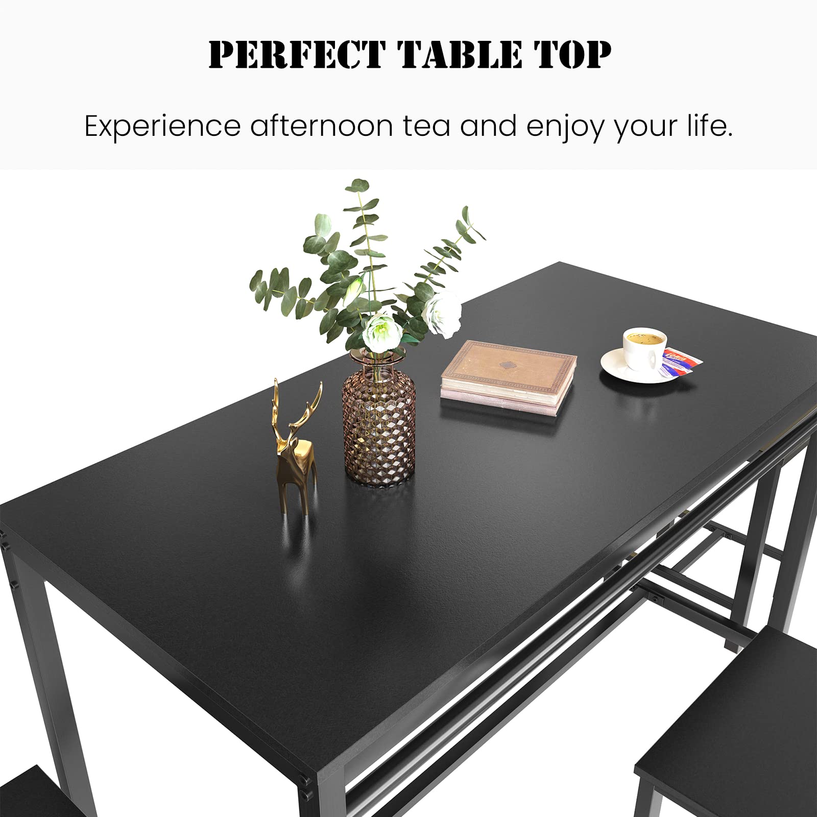 MIERES 5-Piece Industrial Dining Room Set - Kitchen Table & 4 Chairs with MDF Top & Sturdy Steel Frame for Home, Farmhouse, Restaurant, Cafe | Perfect for Family Meals, Breakfast Nook, Small Space Dining & Commercial Use