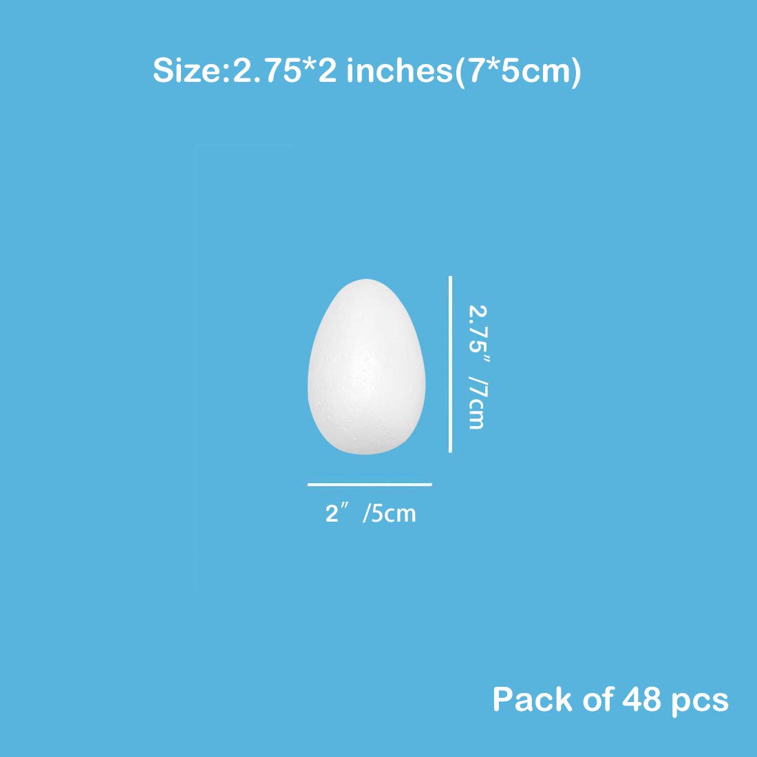 ACTENLY 48 Pcs Natural White Styrofoam Eggs - 2.75 Inch Polystyrene Craft Balls for Easter Decorations, DIY Arts & Crafts, Centerpieces, Holiday Displays, and School Projects