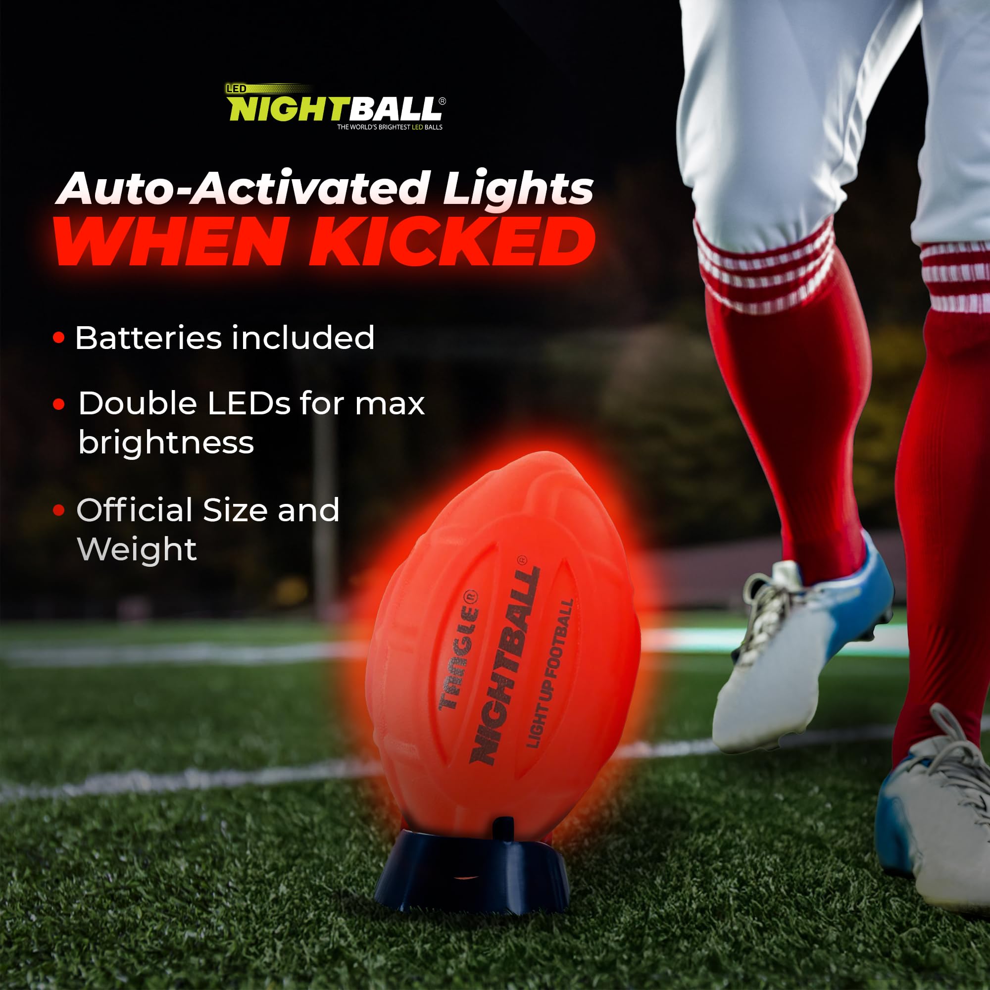 Glow in The Dark LED Football - Bright Inflatable Light Up Football for Kids & Adults - Perfect Nighttime Outdoor Play & Gifts for Teen Boys (Red) - Great for Backyard Games, Beach Parties & Camping Adventures