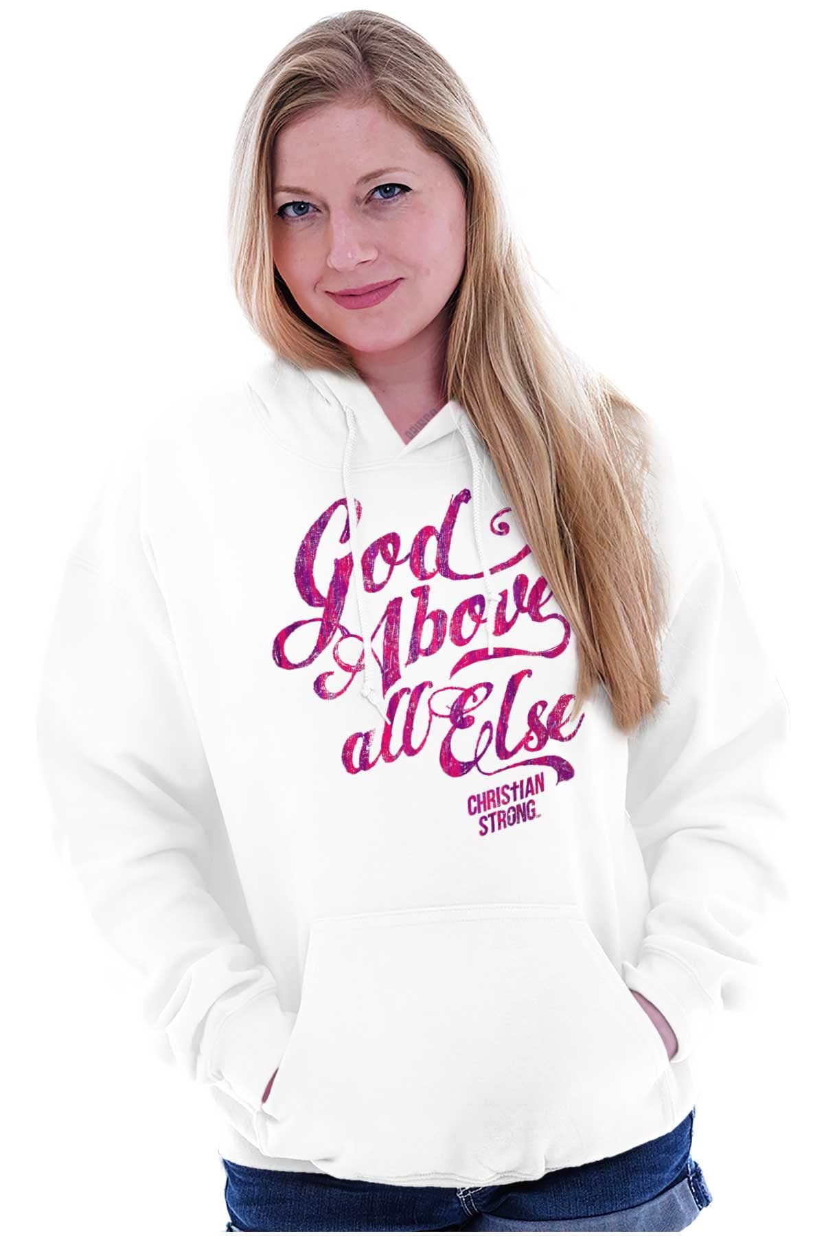 Brisco Brands God Above All Else Religious Hoodie Sweatshirt for Women - Faith-Inspired Comfort Wear for Church, Prayer & Daily Devotion