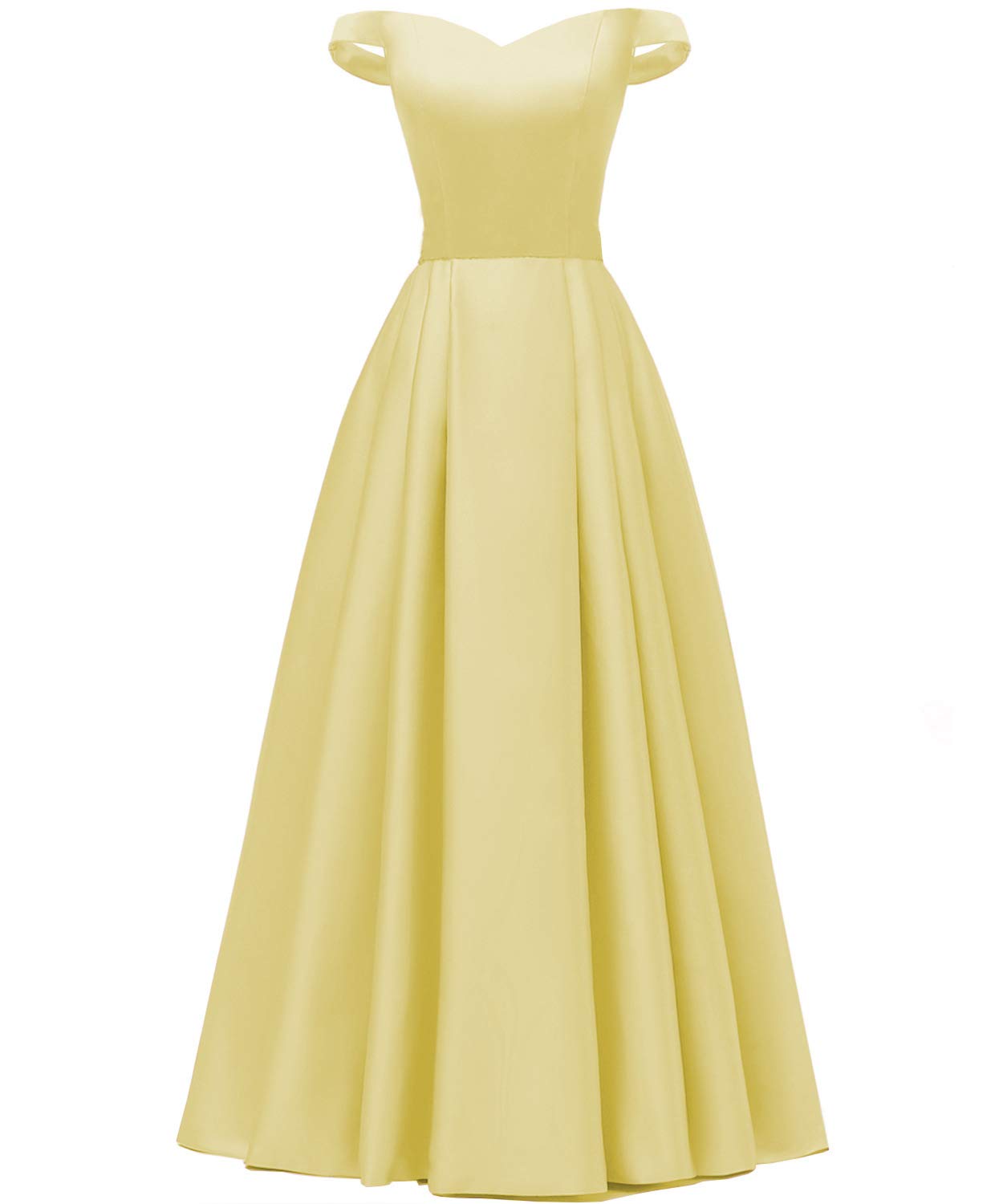Elegant Plus Size Yellow Pleated Satin Prom Dress with Pockets - Off Shoulder Formal Gown for Women Size 20 | Perfect for Homecoming, Prom Night, Evening Parties & Special Occasions