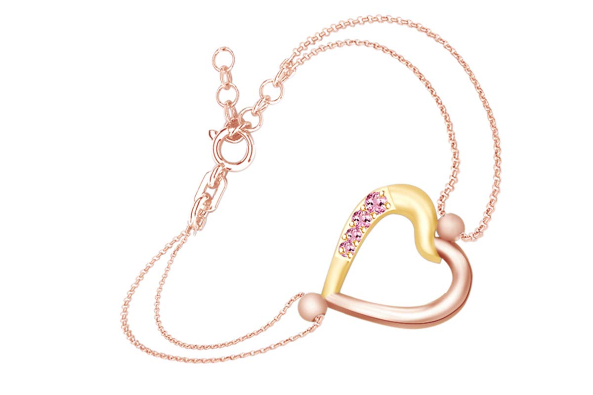 14k Rose Gold Over Sterling Silver Two-Tone Heart Link Chain Bracelet for Women - Elegant Gift for Valentine's Day, Anniversary & Everyday Wear