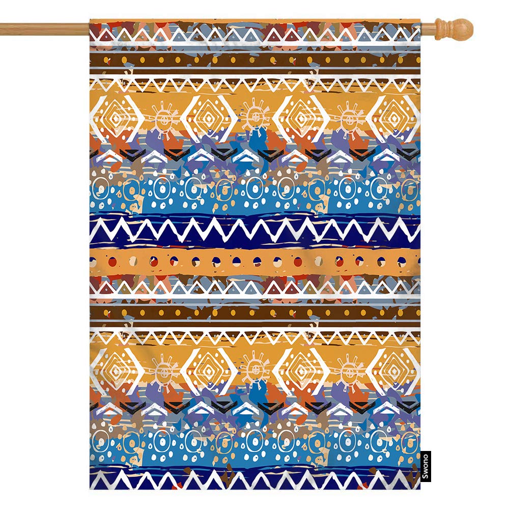 Swono Ethnic House Flag - Abstract Blue Boho Tribal Art Print - 28