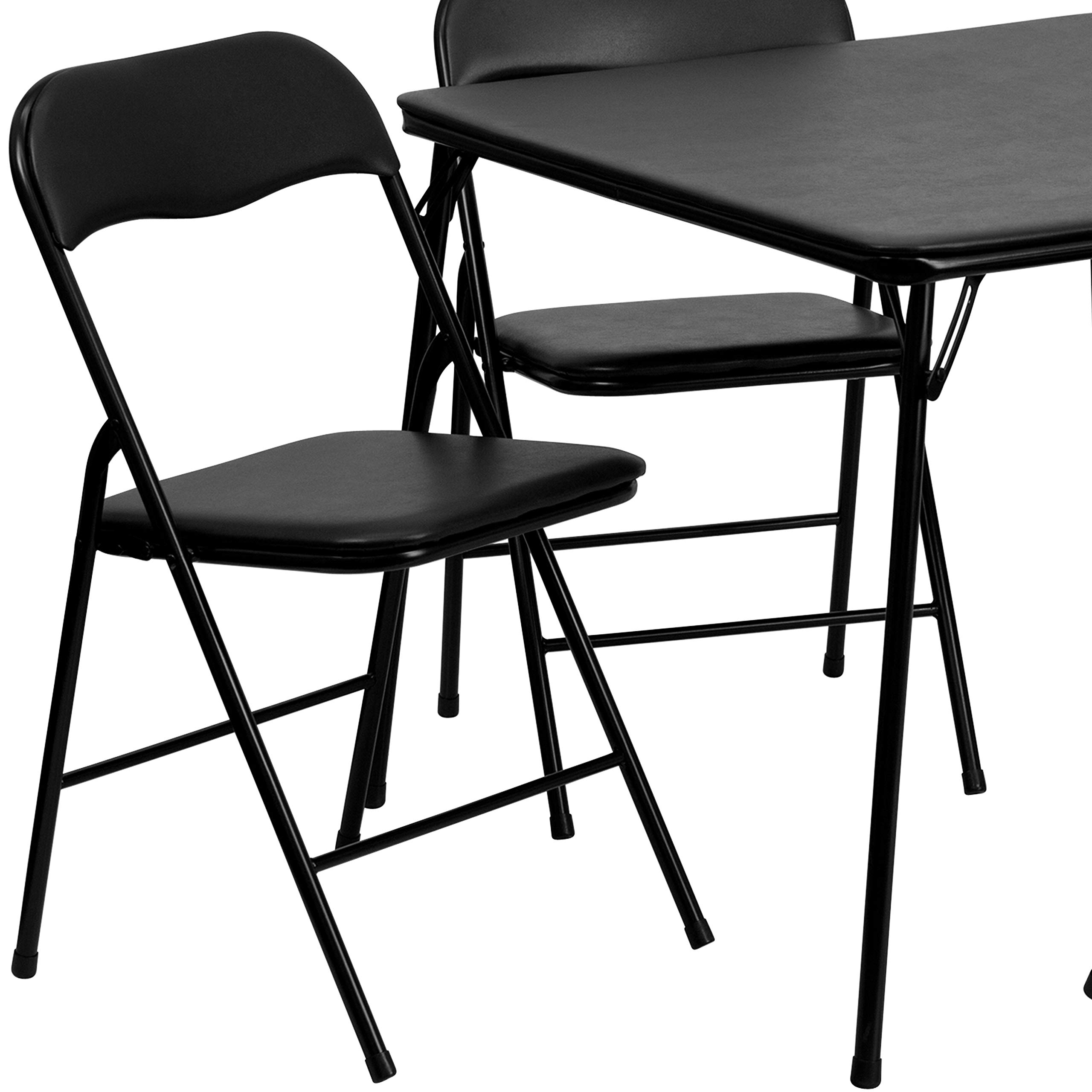 Flash Furniture Madison 5-Piece Folding Card Table and Chairs Set - Portable Event Table with 4 Chairs - Compact Black Gaming & Dining Set for Home, Parties, and Outdoor Events