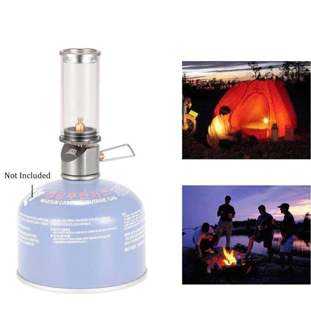 Portable Outdoor Butane Gas Lantern - Rechargeable Camping Light for Tent, Picnic, Hiking & Emergency Use - Durable Glass Mantle Candle Lamp with Windproof Design