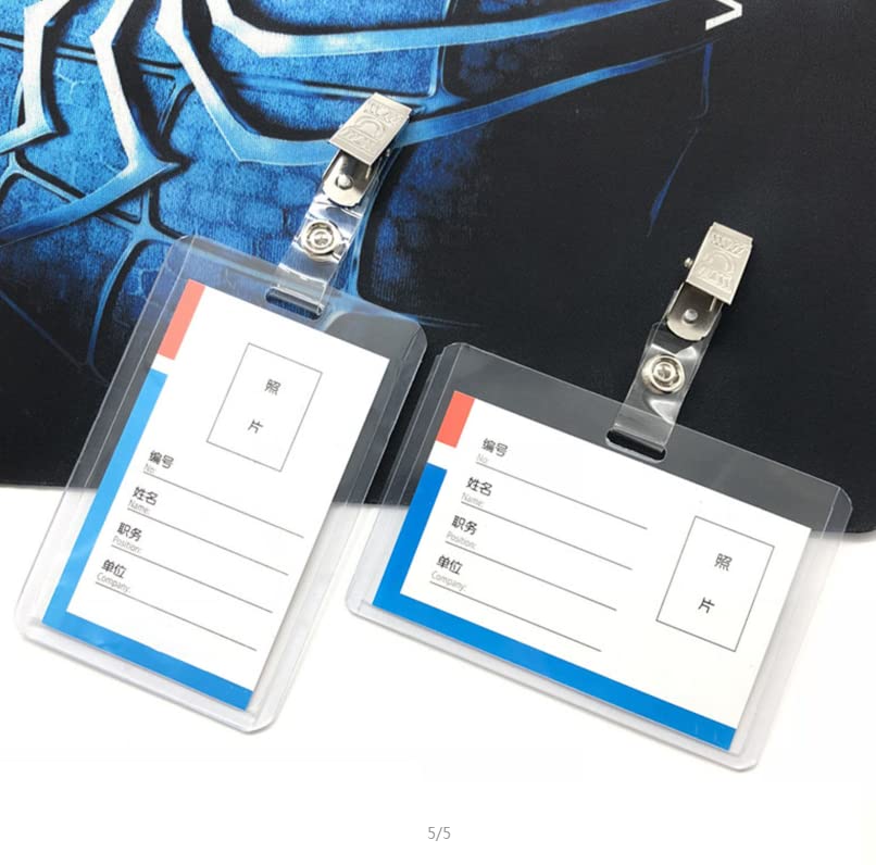 50pcs Clear ID Badge Holder with Snap & Eyelet - Durable Plastic Badge Strap, Vinyl Badge Clip & Transparent Name Card Cord - Perfect for Office, School, Events & Conferences