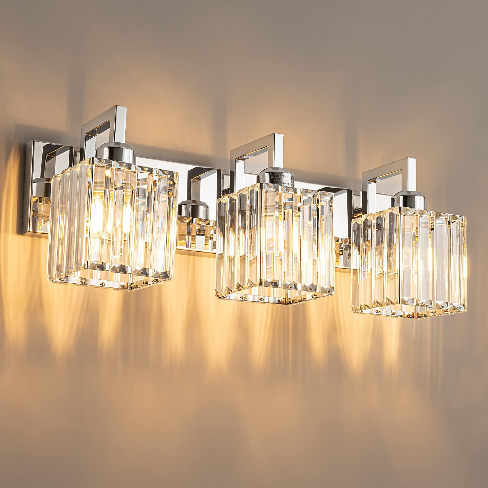 Modern Chrome Crystal Bathroom Vanity Light - 3-Light Wall Sconce with Elegant Crystal Accents for Bathroom, Powder Room & Dressing Area - Perfect for Makeup, Shaving & Ambient Lighting