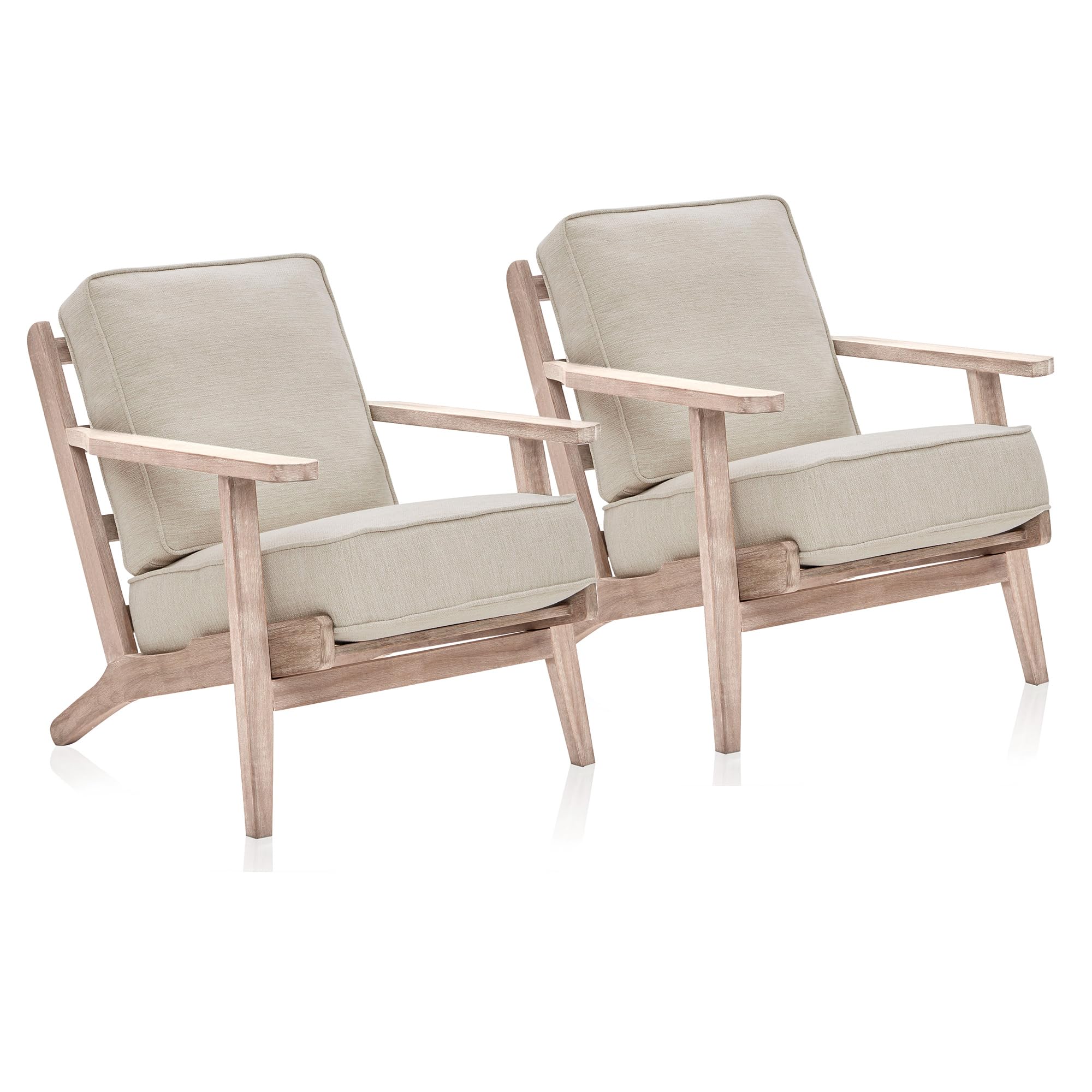 BELLEZE Mid Century Modern Chairs Set of 2 - Upholstered Linen Armchairs with Solid Wood Frame - Easy Assembly Accent Chairs for Living Room, Bedroom, Office - Maximus (Natural) | Perfect for Home Decor, Reading Nook & Guest Seating