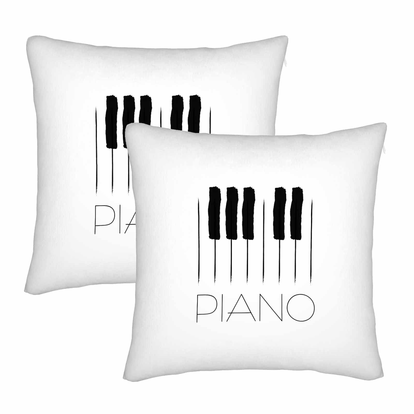 Beabes 20x20 Inch Piano Keyboard Throw Pillow Cover - Modern Black Stripes Square Music Instrument Design Decorative Cushion Case for Sofa, Bed, Living Room - Set of 2 (Men & Women)