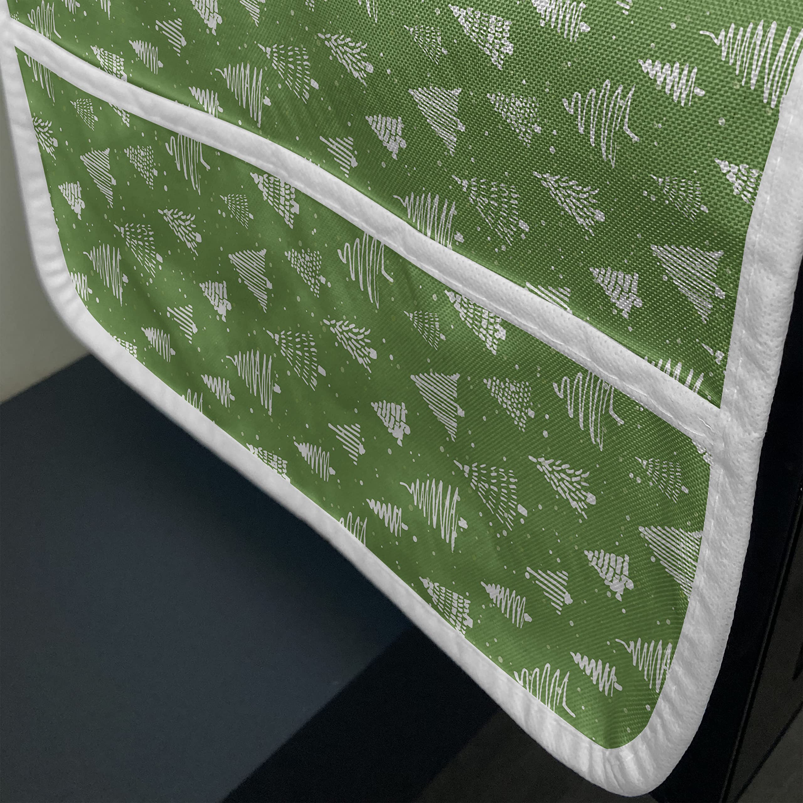 Ambesonne Green Christmas Microwave Cover - Hand Painted Abstract Snowy Pine Trees Design, Waterproof Kitchen Organizer with Pockets, 36 x 12 Inches, White - Perfect for Holiday Decor & Microwave Protection