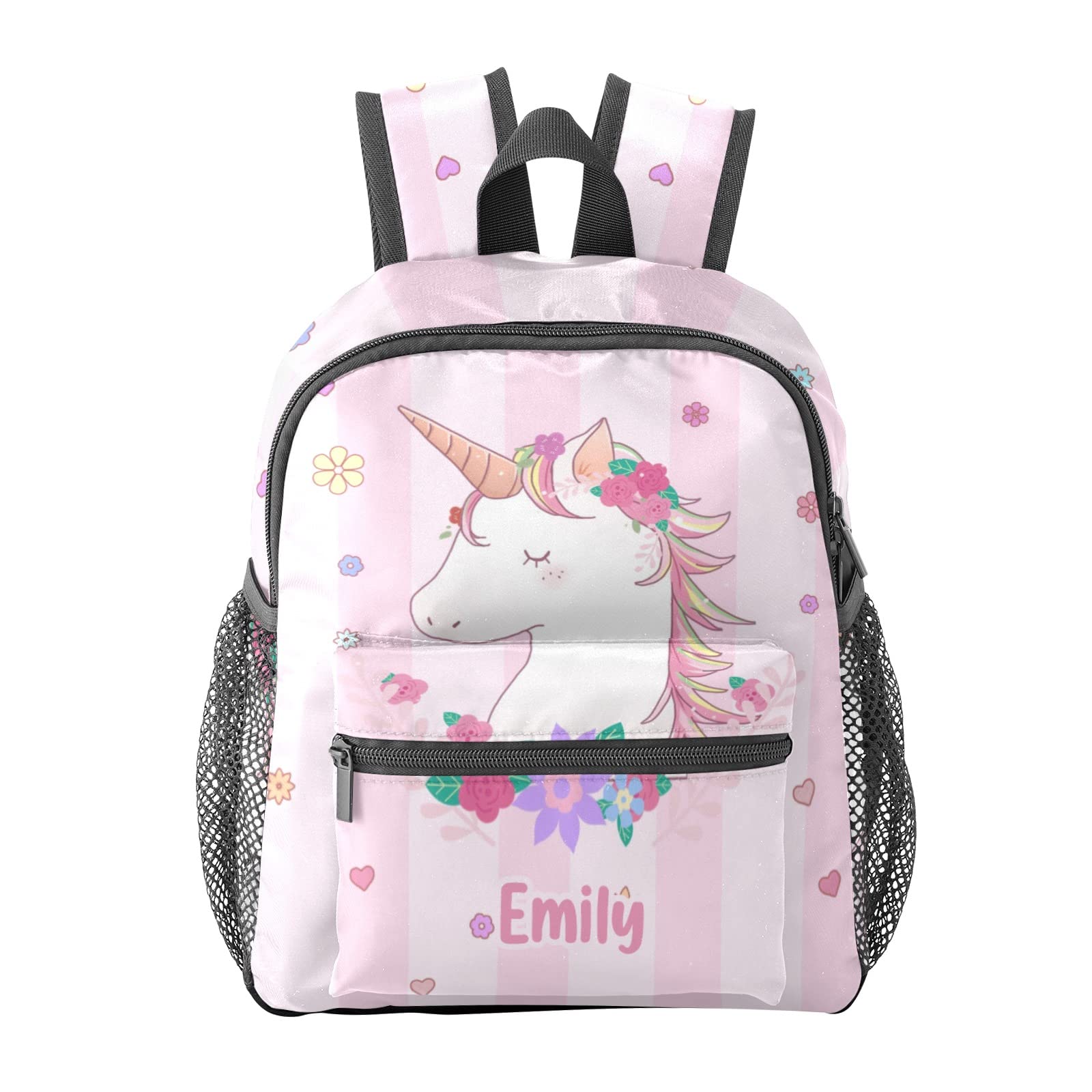 Personalized Unicorn Pink Striped Kids Backpack for Boys & Girls - Custom Mini School Bag for Kindergarten (10'L x 4'W x 12'H) - Perfect for School, Travel & Daycare Adventures