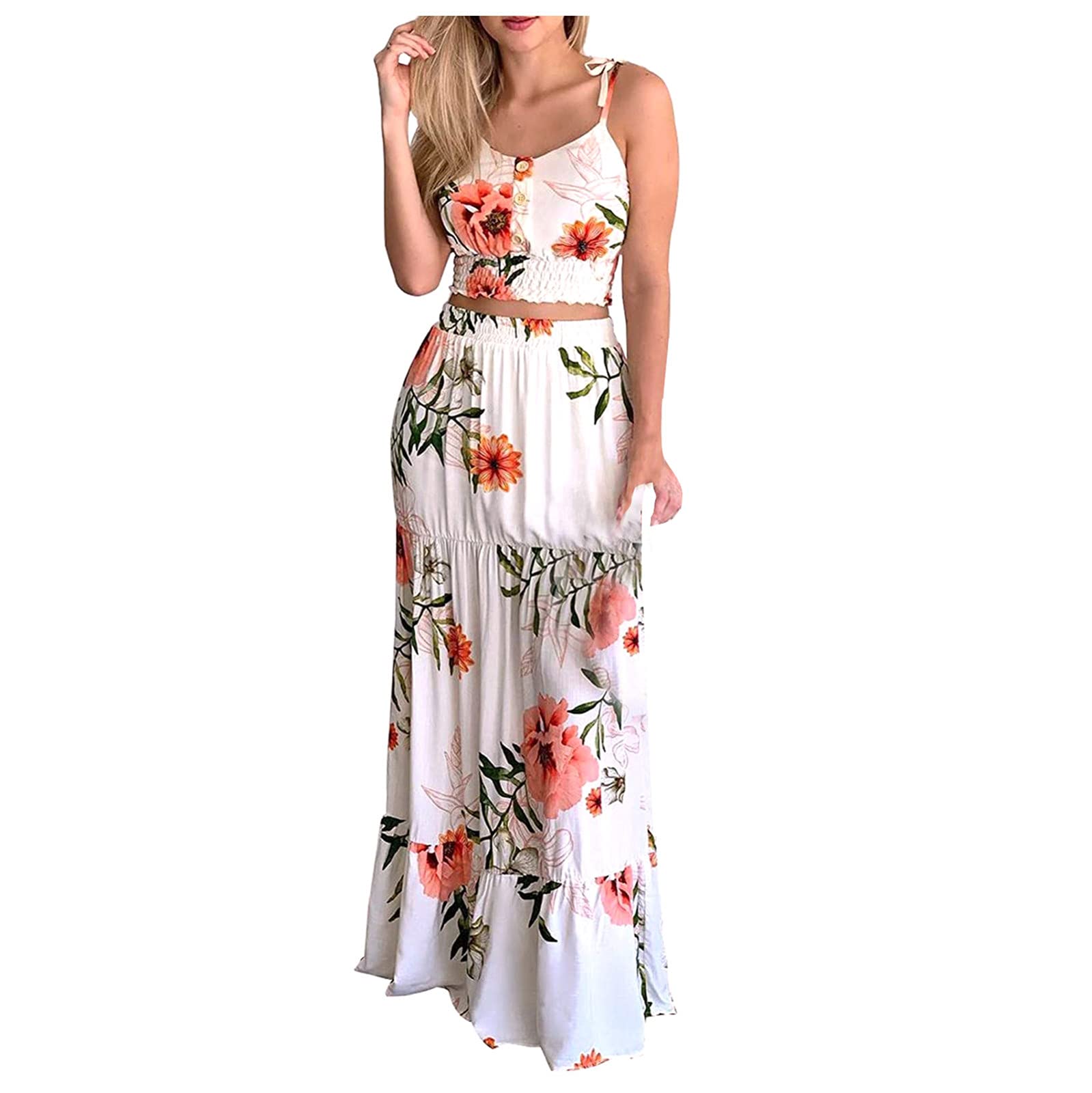 Women's 2-Piece Hawaiian Sundress - Purple Tropical Beach Wedding Guest Maxi Dress | Summer Vacation Outfits for Beach Parties, Honeymoons & Tropical Getaways