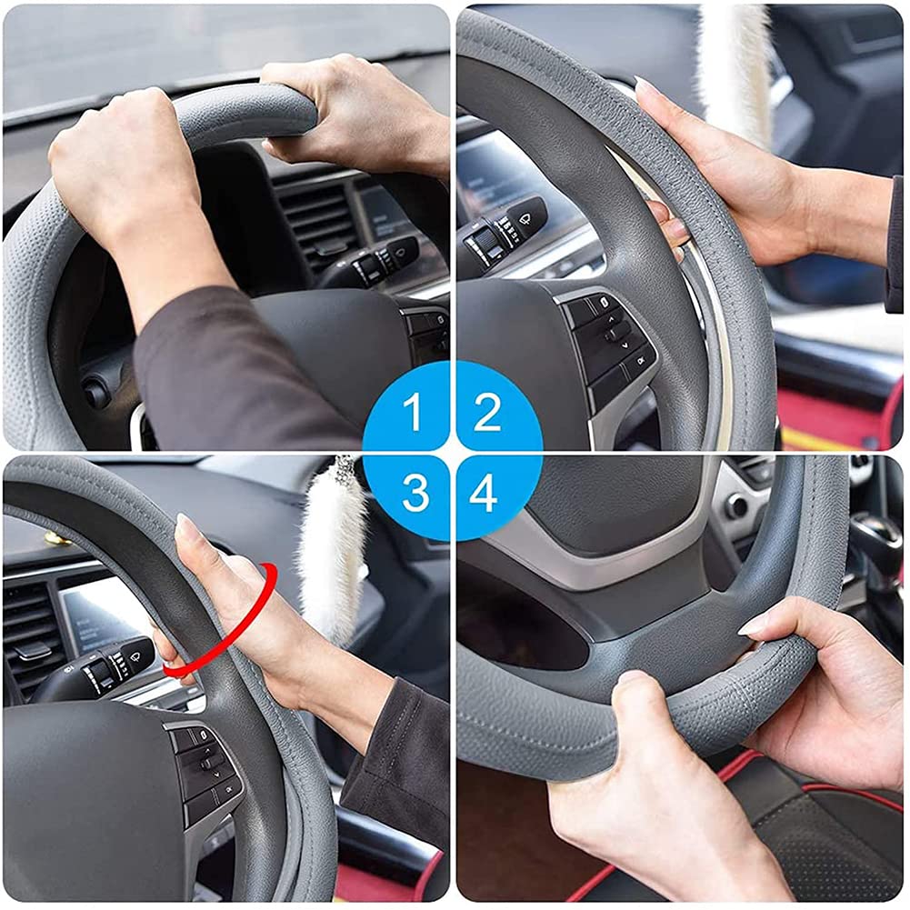 Premium Fiber Leather Car Steering Wheel Cover - Universal 15 Inch, Breathable & Anti-Slip Grip - Perfect for Daily Commuting, Road Trips and Enhanced Driving Comfort