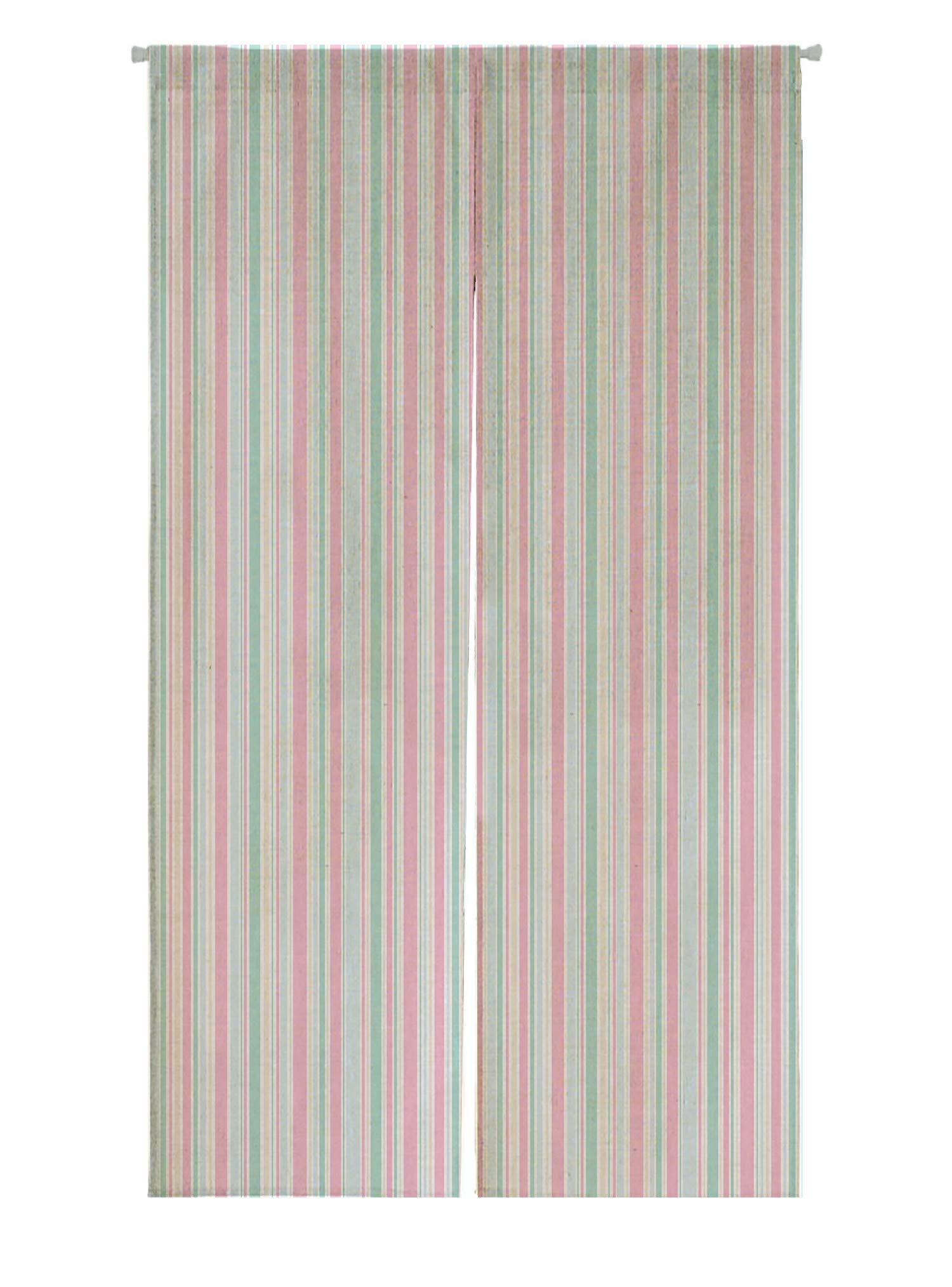 Japanese Noren Curtain - Spring Stripes Pattern in Pink, Blue, Beige & White | 85x150cm Cotton Linen Doorway Curtain for Window & Door Treatment | Perfect for Home Decor, Room Dividers & Entryway Privacy