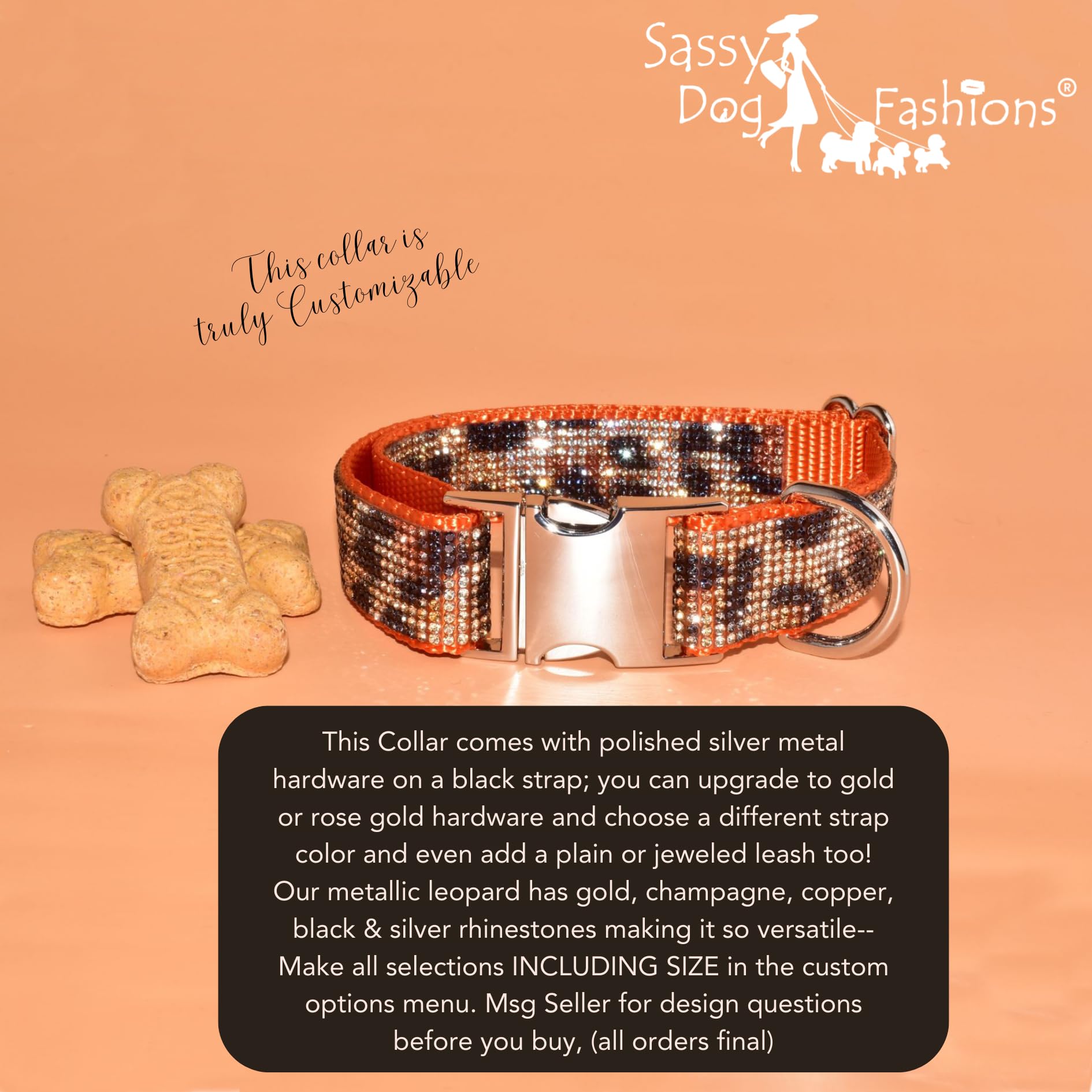Custom Cheetah Bling Dog Collar with Rhinestones - Adjustable Sparkling Leopard Pet Collar for Small & Medium Dogs | Made in USA | Diamond-like Crystals for Shine | Perfect for Pet Parties, Walks & Fashion Accessories